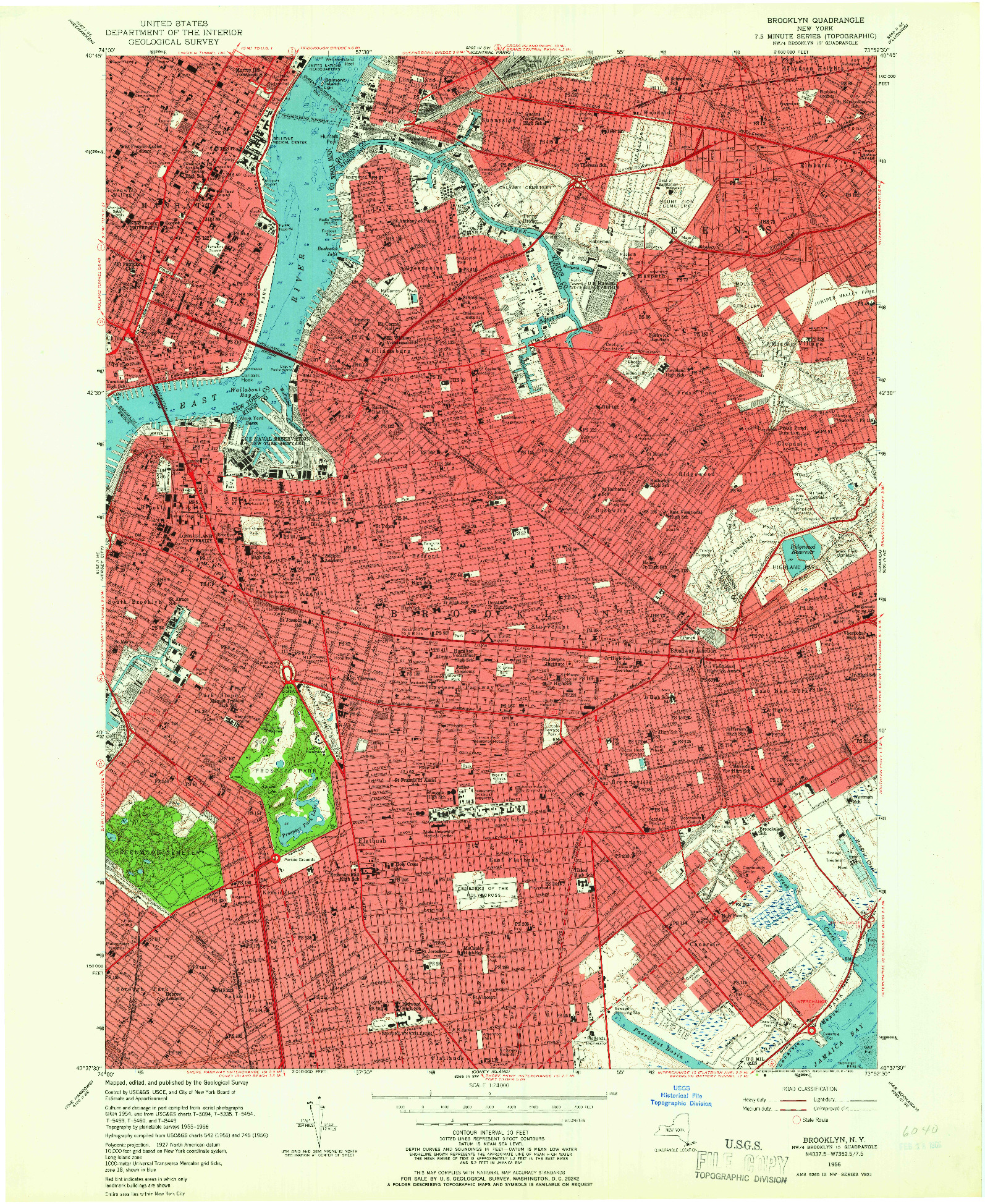 USGS 1:24000-SCALE QUADRANGLE FOR BROOKLYN, NY 1956