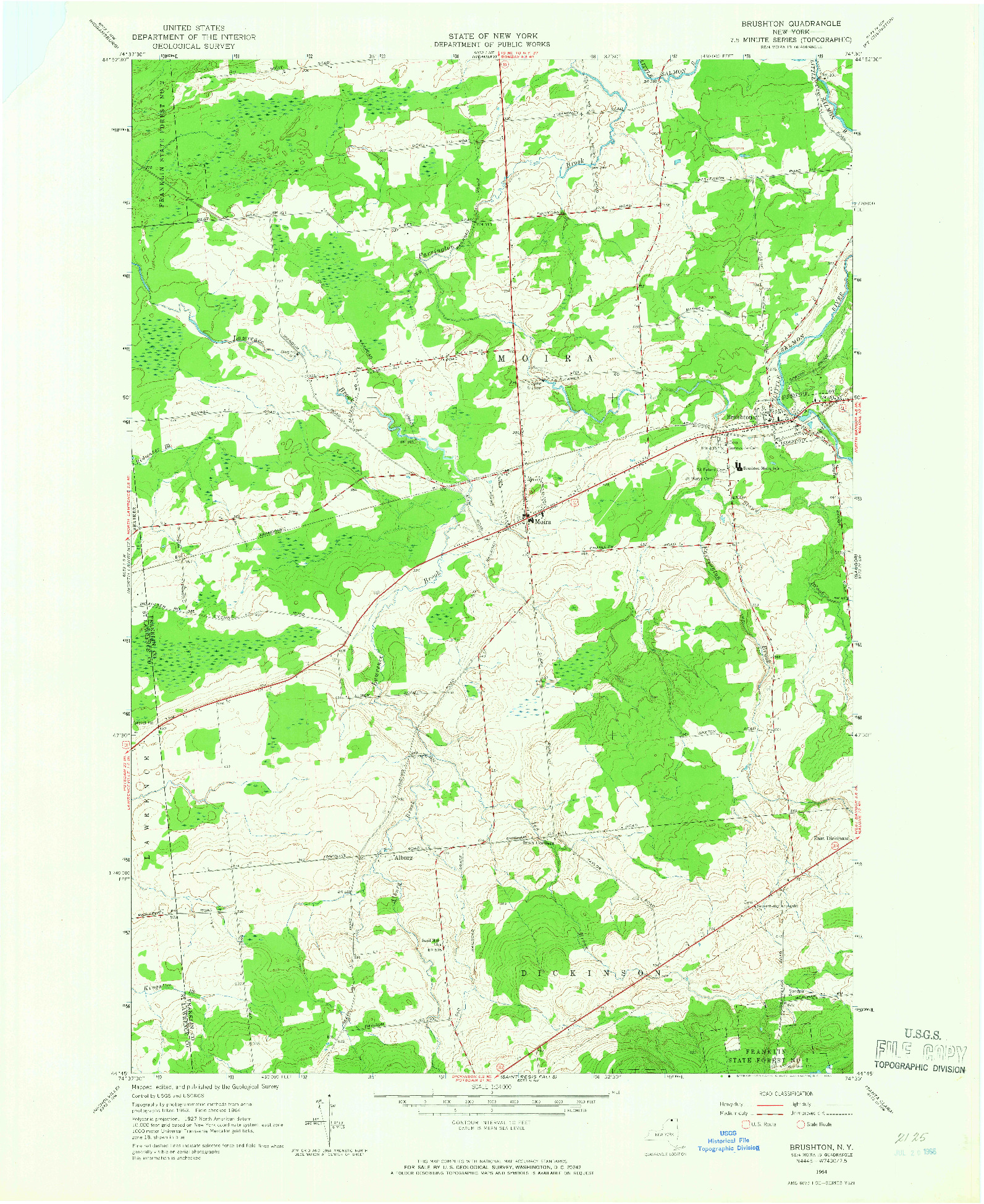 USGS 1:24000-SCALE QUADRANGLE FOR BRUSHTON, NY 1964