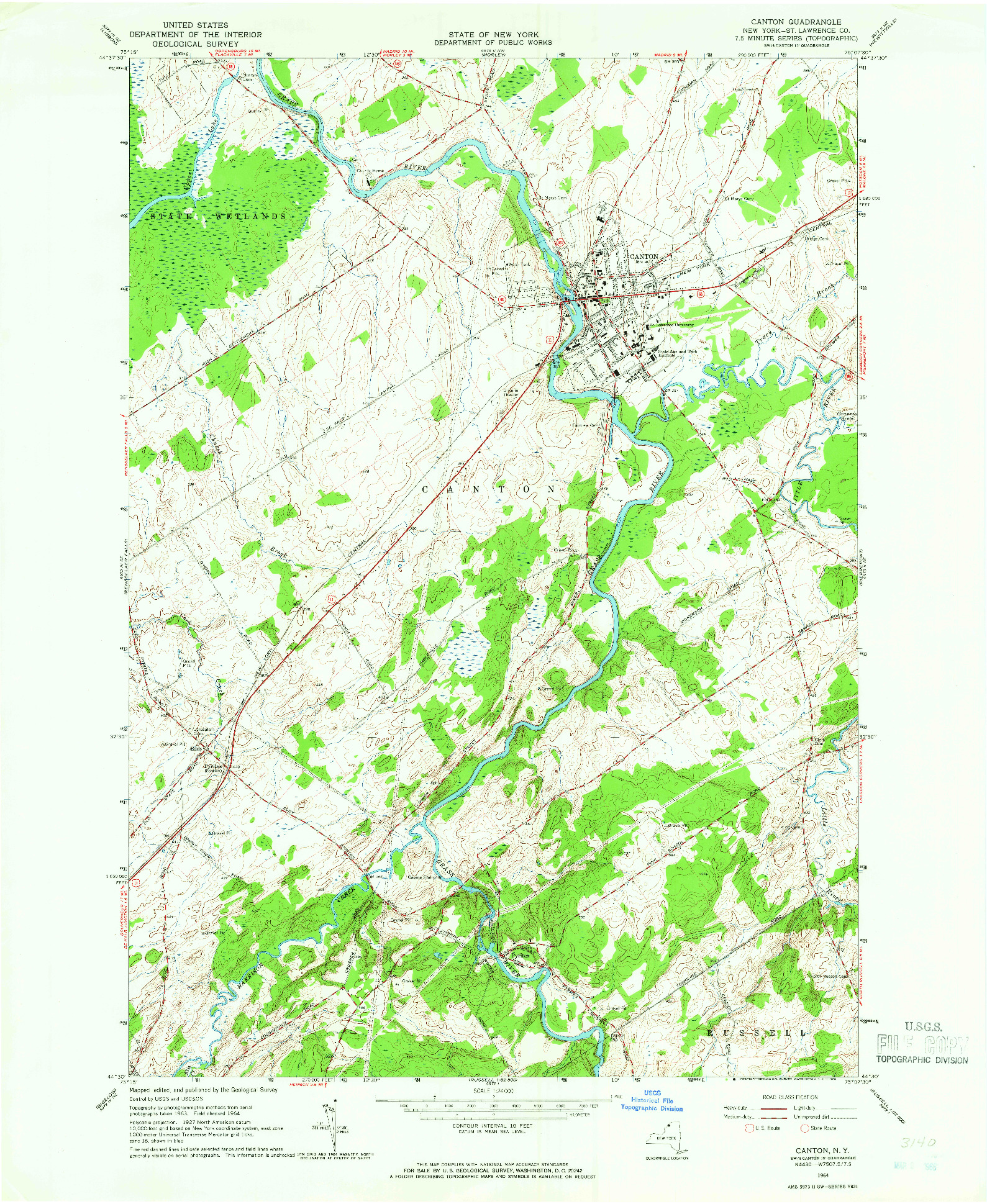 USGS 1:24000-SCALE QUADRANGLE FOR CANTON, NY 1964