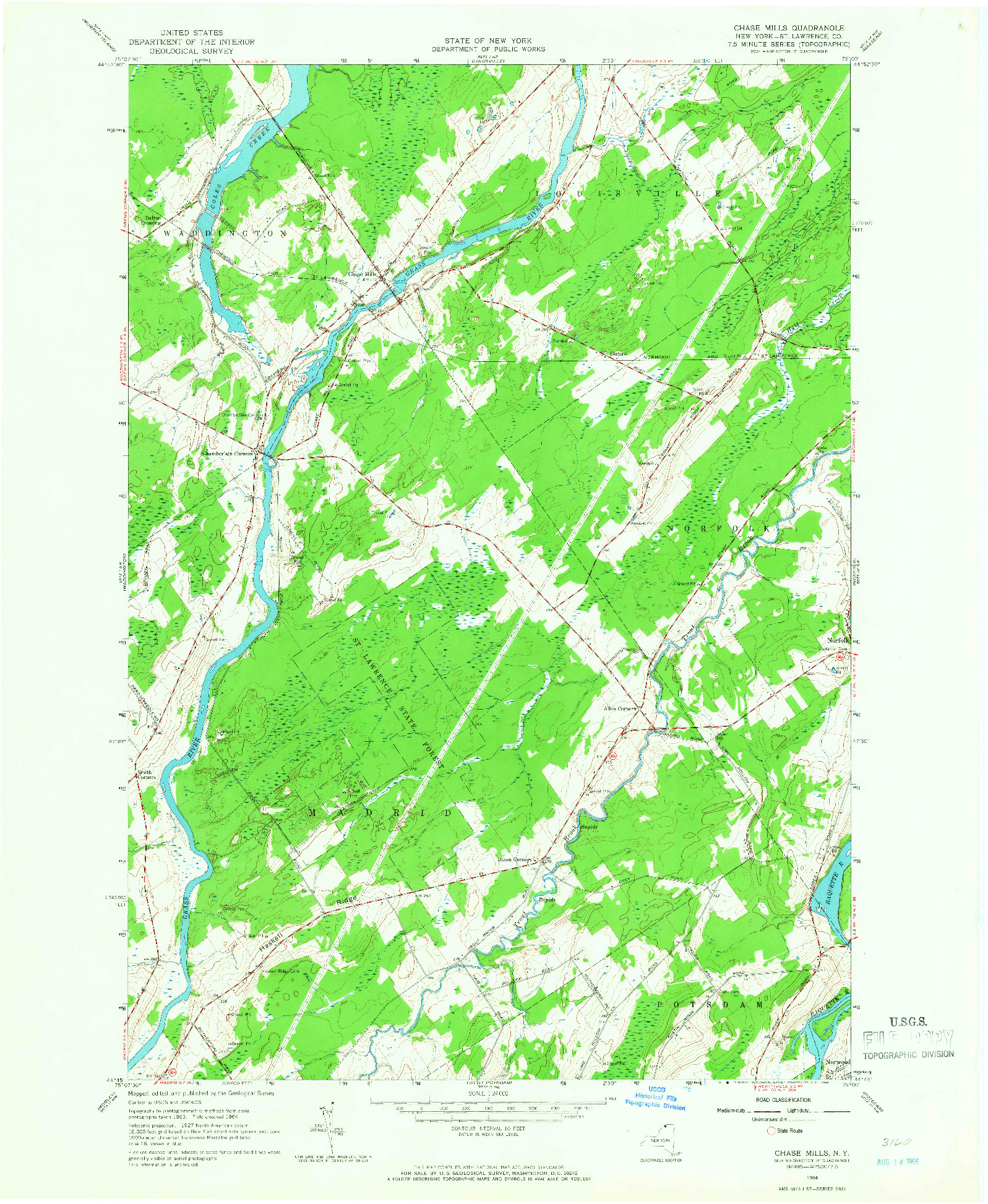 USGS 1:24000-SCALE QUADRANGLE FOR CHASE MILLS, NY 1964