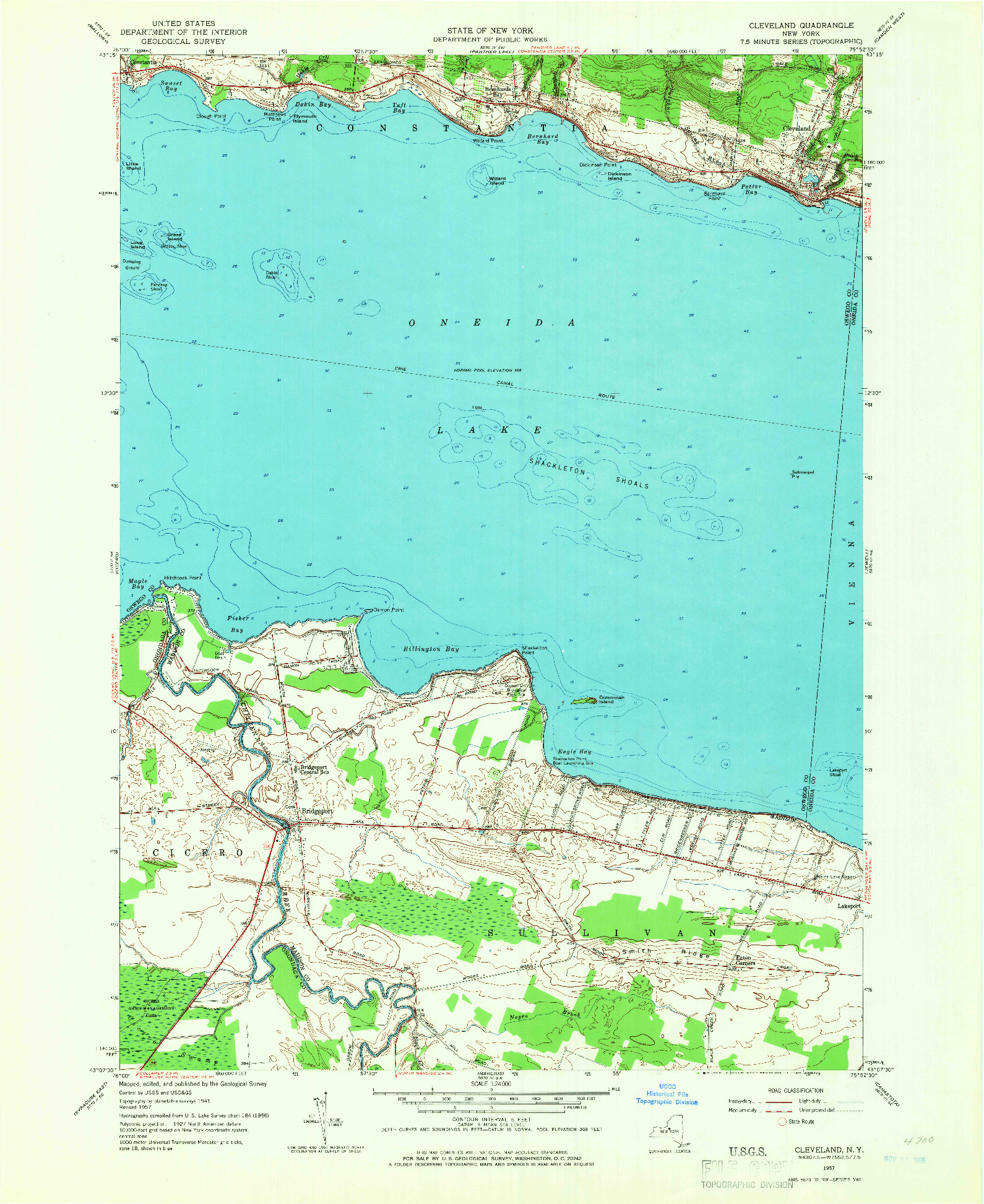 USGS 1:24000-SCALE QUADRANGLE FOR CLEVELAND, NY 1957