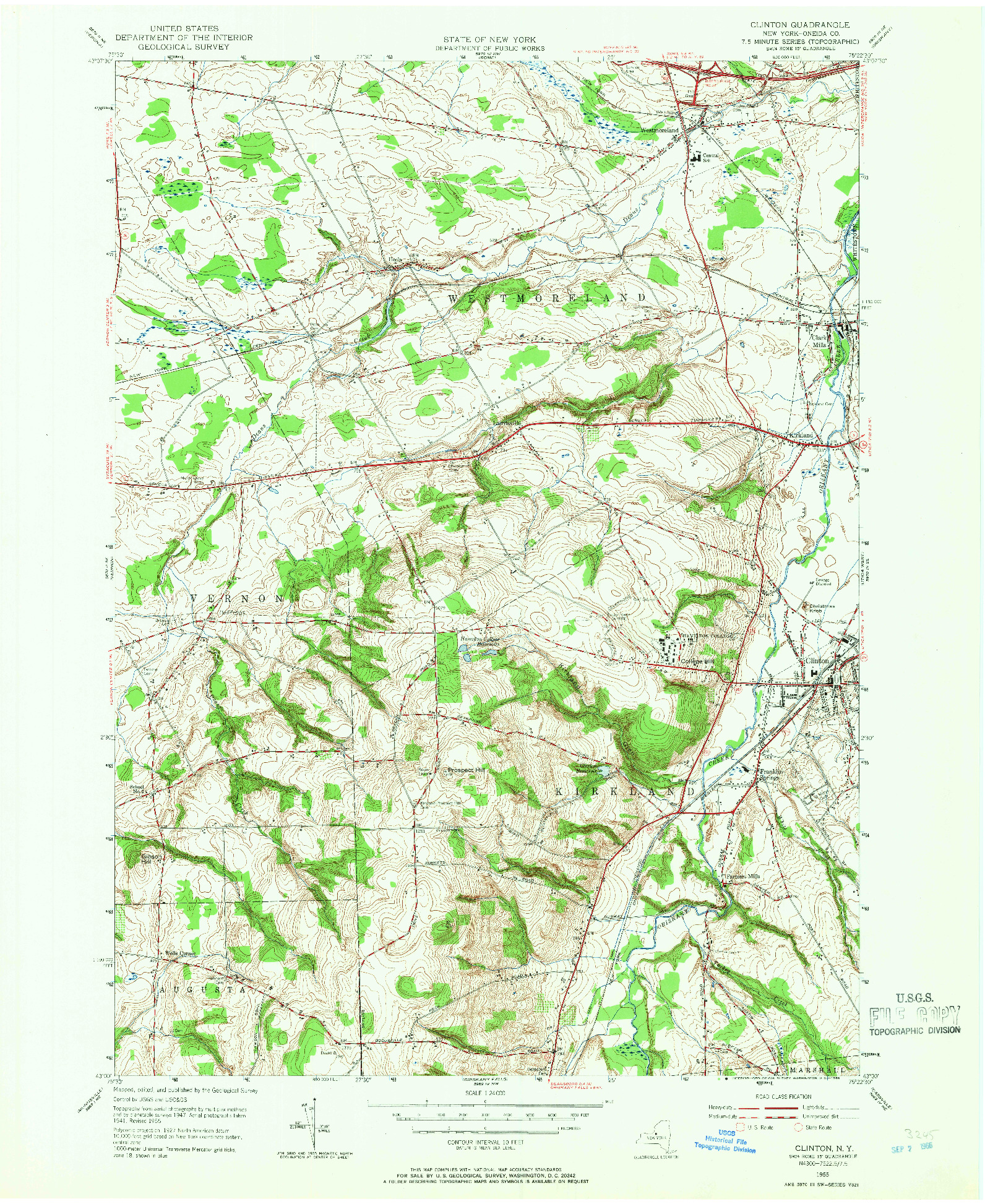 USGS 1:24000-SCALE QUADRANGLE FOR CLINTON, NY 1955