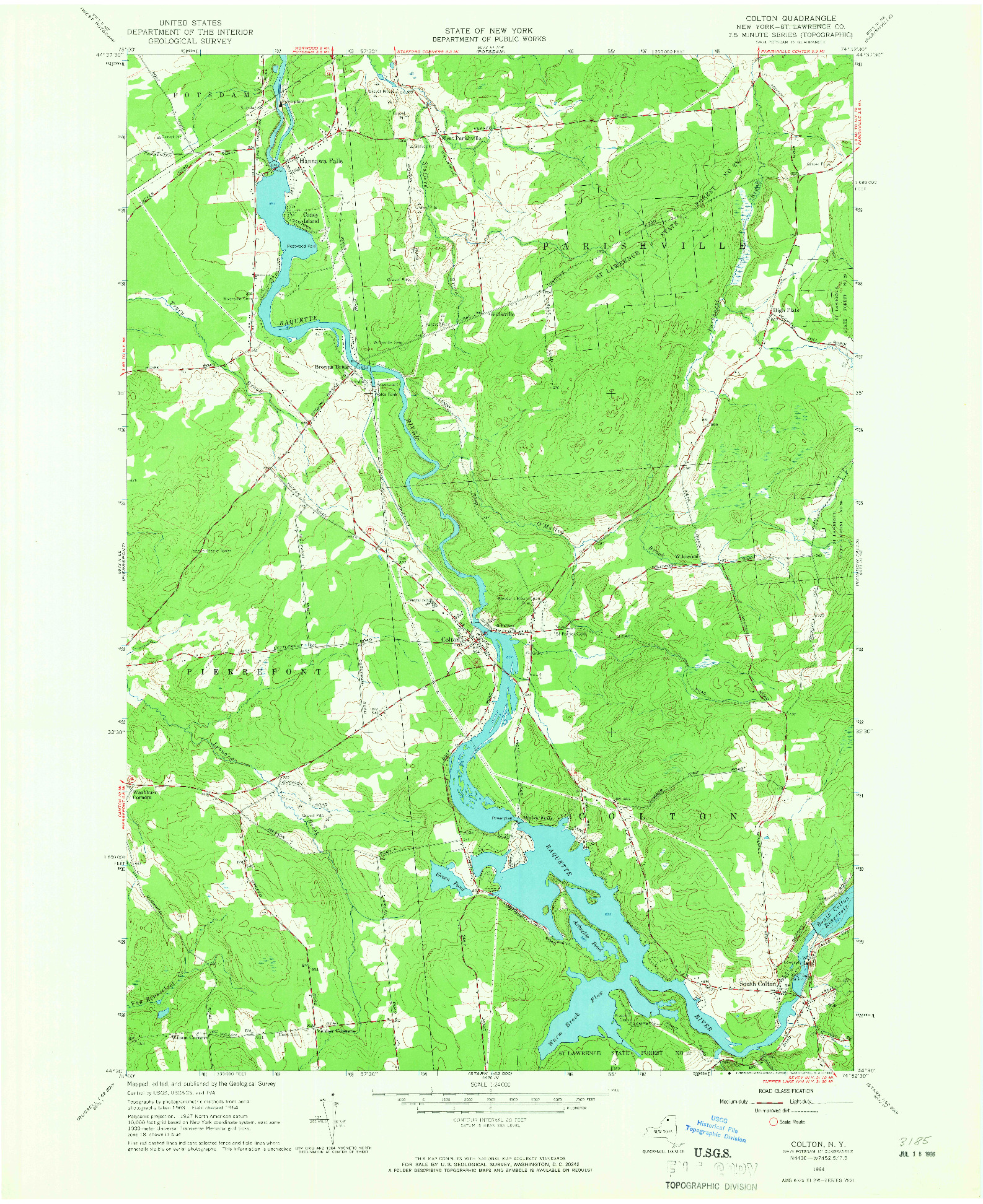 USGS 1:24000-SCALE QUADRANGLE FOR COLTON, NY 1964