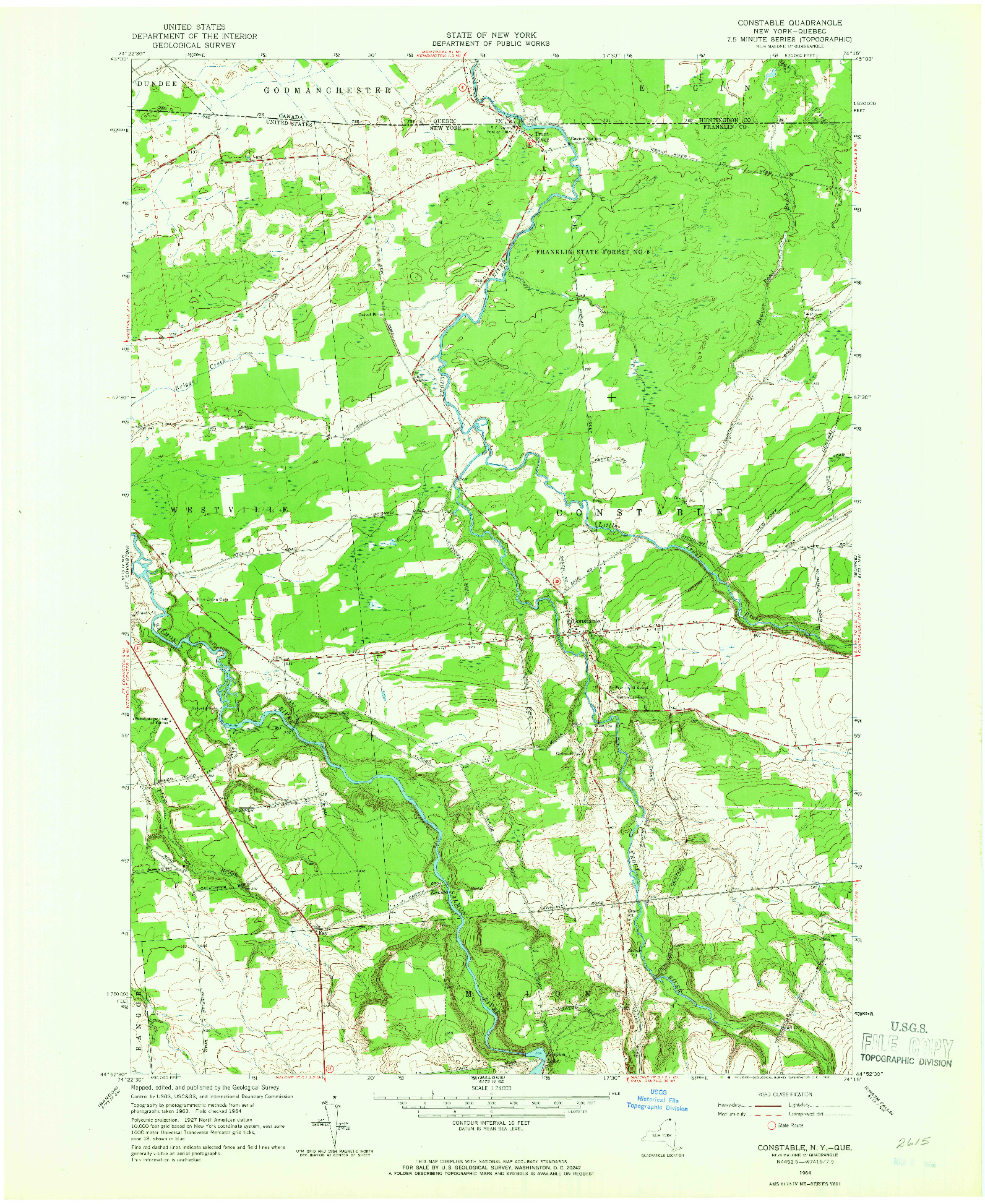 USGS 1:24000-SCALE QUADRANGLE FOR CONSTABLE, NY 1964