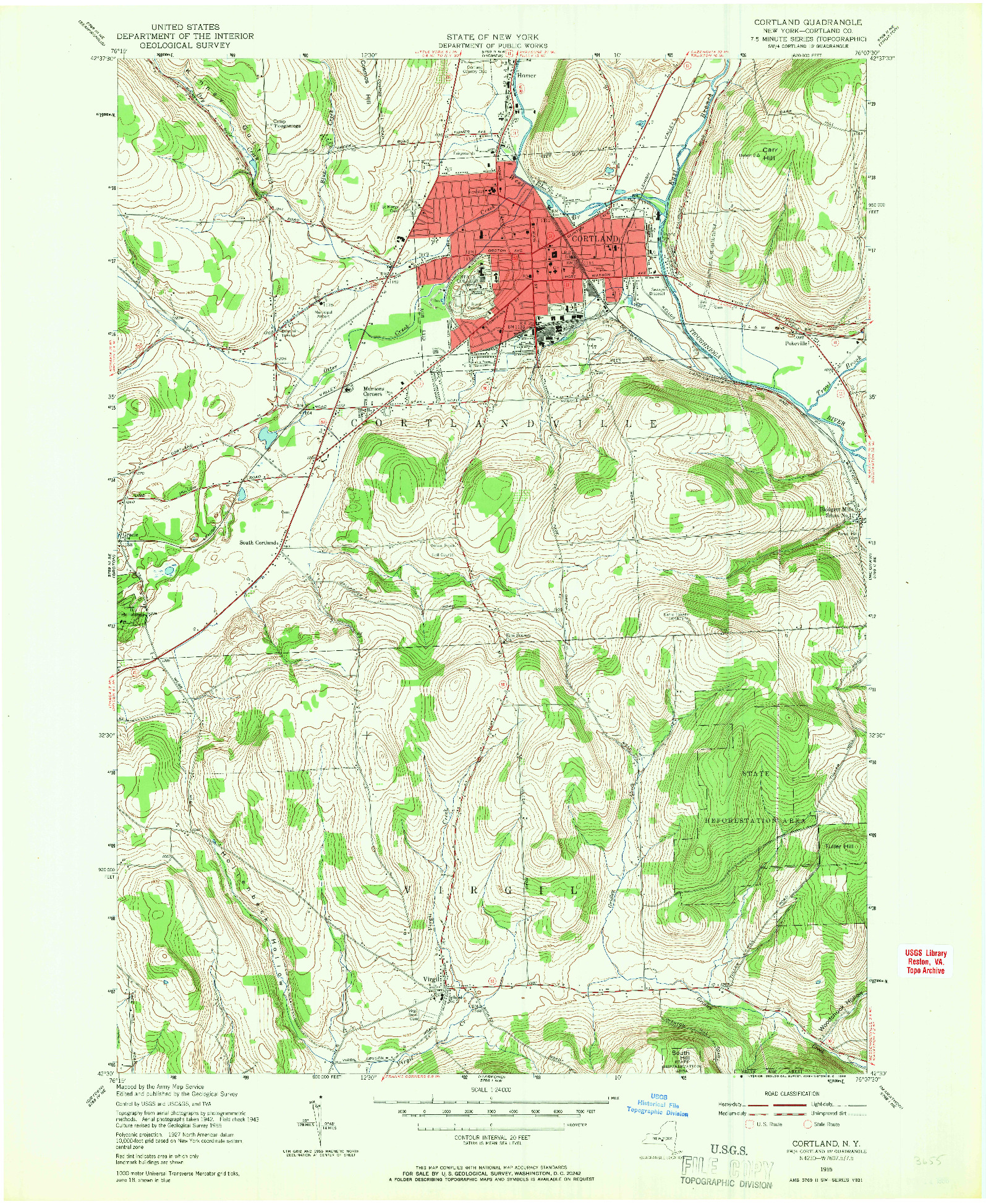 USGS 1:24000-SCALE QUADRANGLE FOR CORTLAND, NY 1955