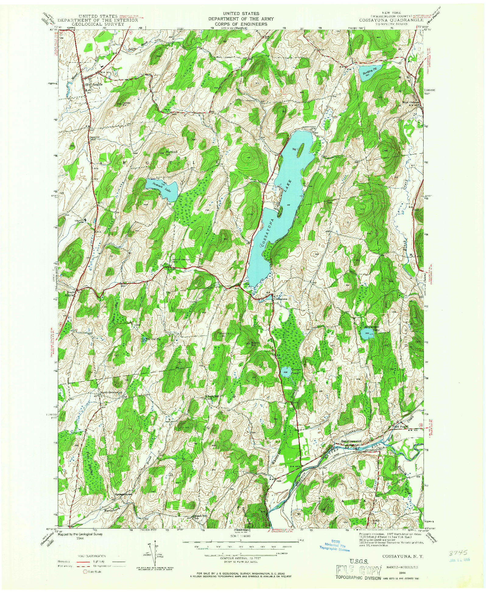 USGS 1:24000-SCALE QUADRANGLE FOR COSSAYUNA, NY 1944