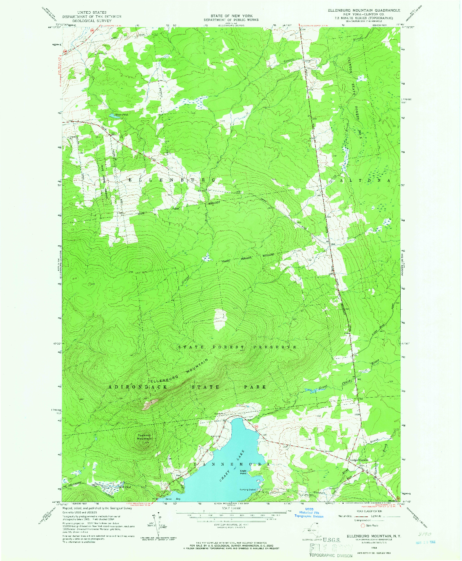 USGS 1:24000-SCALE QUADRANGLE FOR ELLENBURG MOUNTAIN, NY 1964