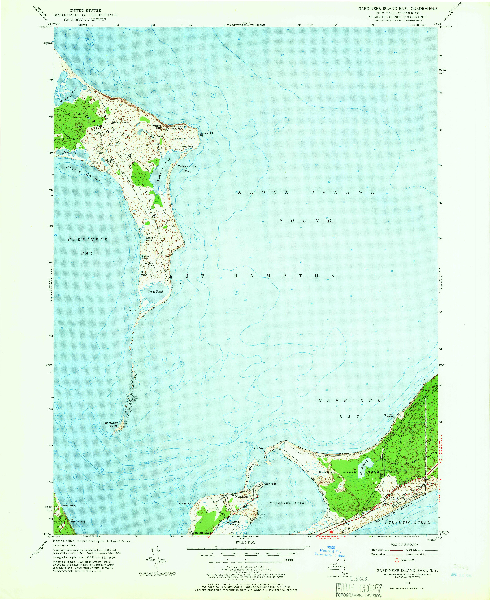USGS 1:24000-SCALE QUADRANGLE FOR GARDINERS ISLAND EAST, NY 1956