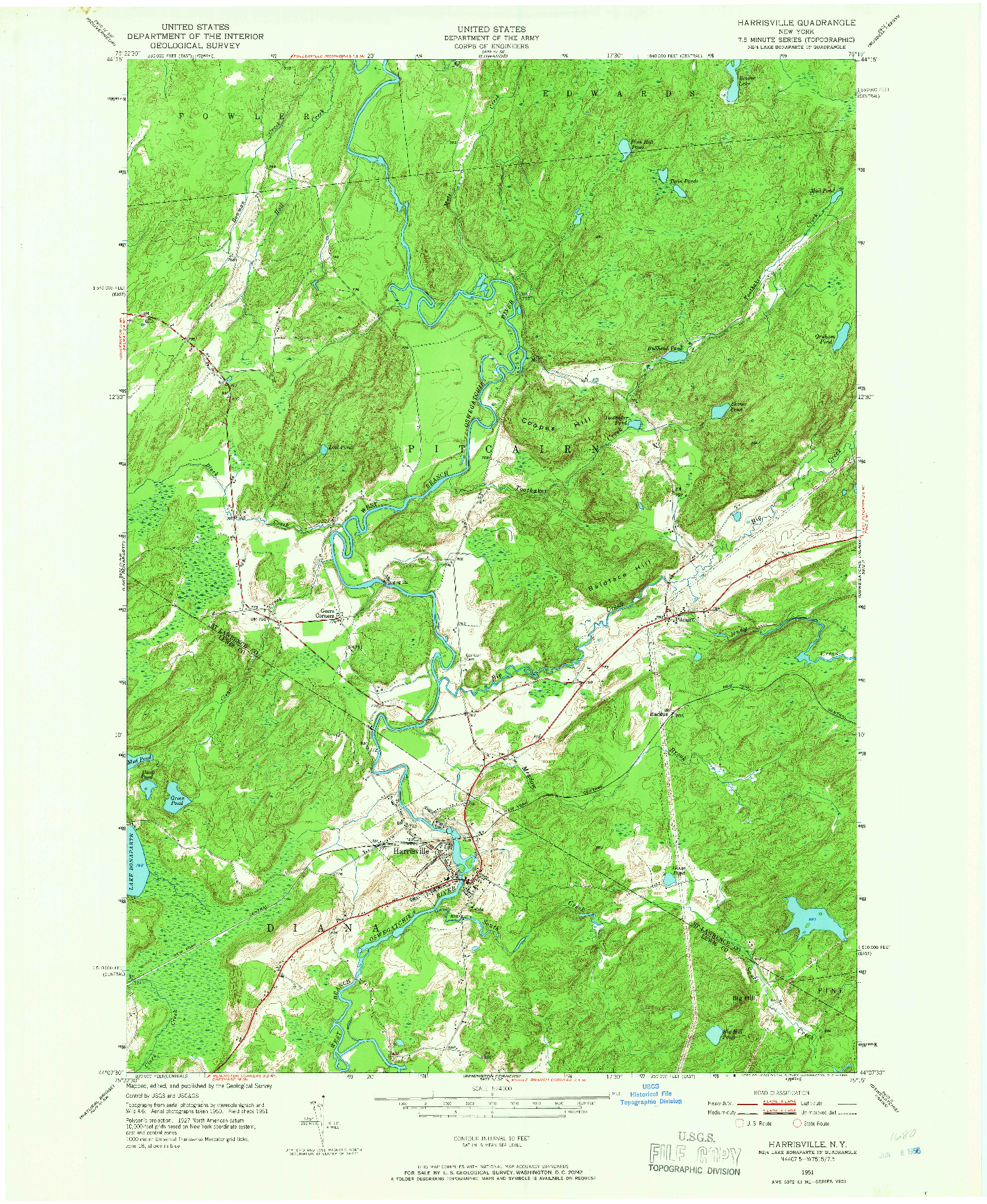 USGS 1:24000-SCALE QUADRANGLE FOR HARRISVILLE, NY 1951