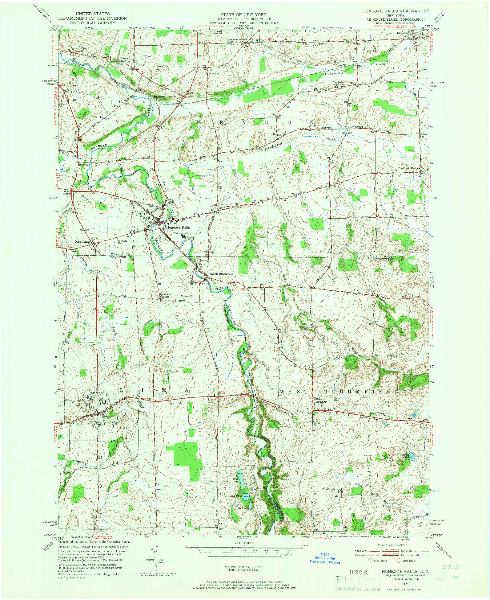 USGS 1:24000-SCALE QUADRANGLE FOR HONEOYE FALLS, NY 1951