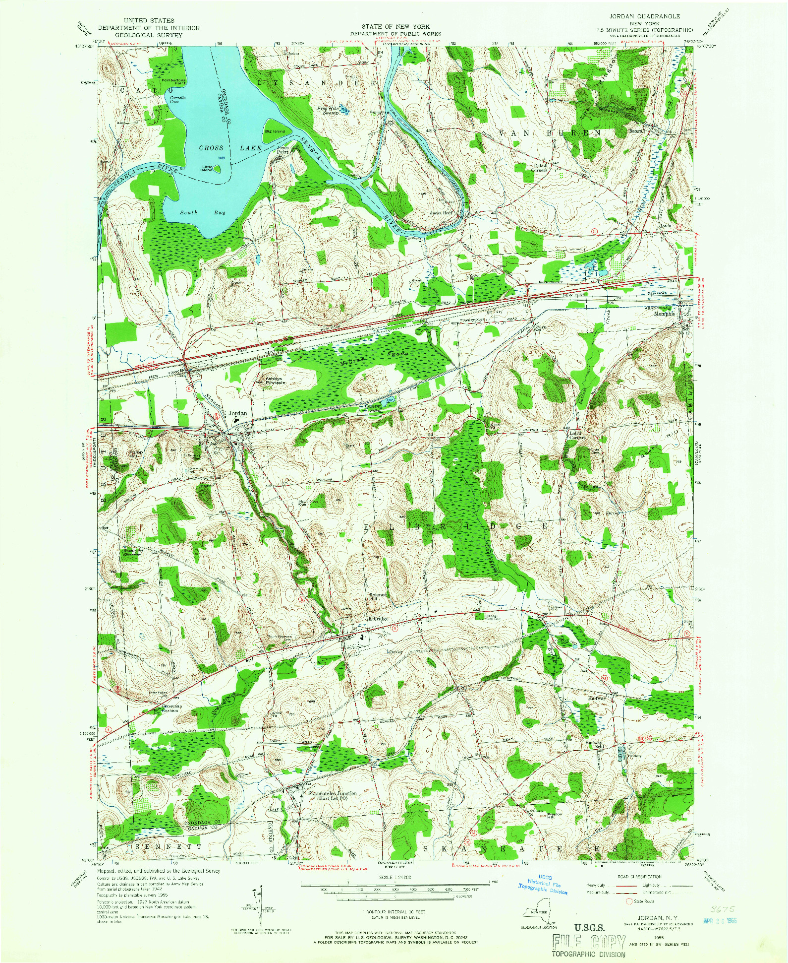 USGS 1:24000-SCALE QUADRANGLE FOR JORDAN, NY 1955