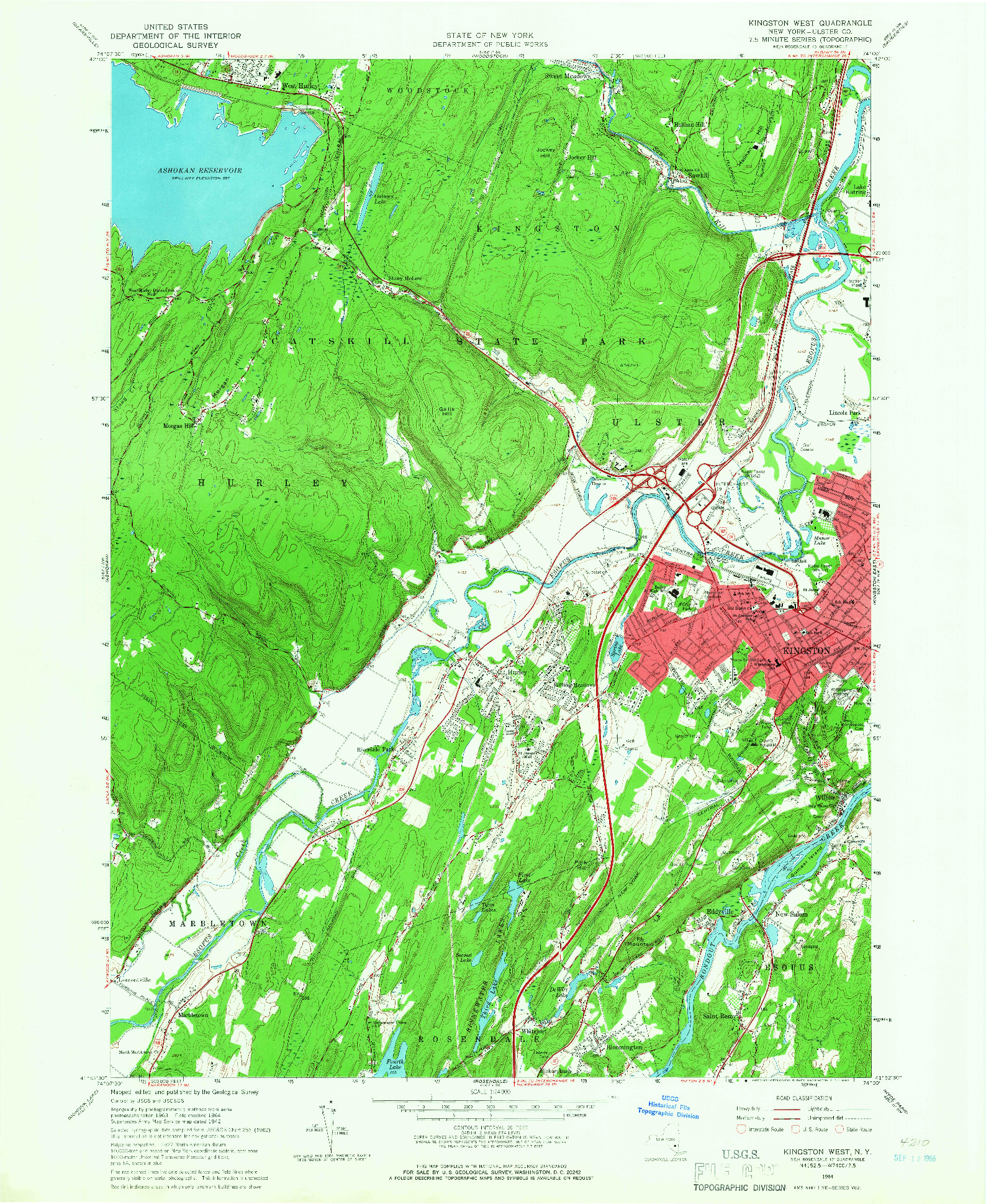 USGS 1:24000-SCALE QUADRANGLE FOR KINGSTON WEST, NY 1964