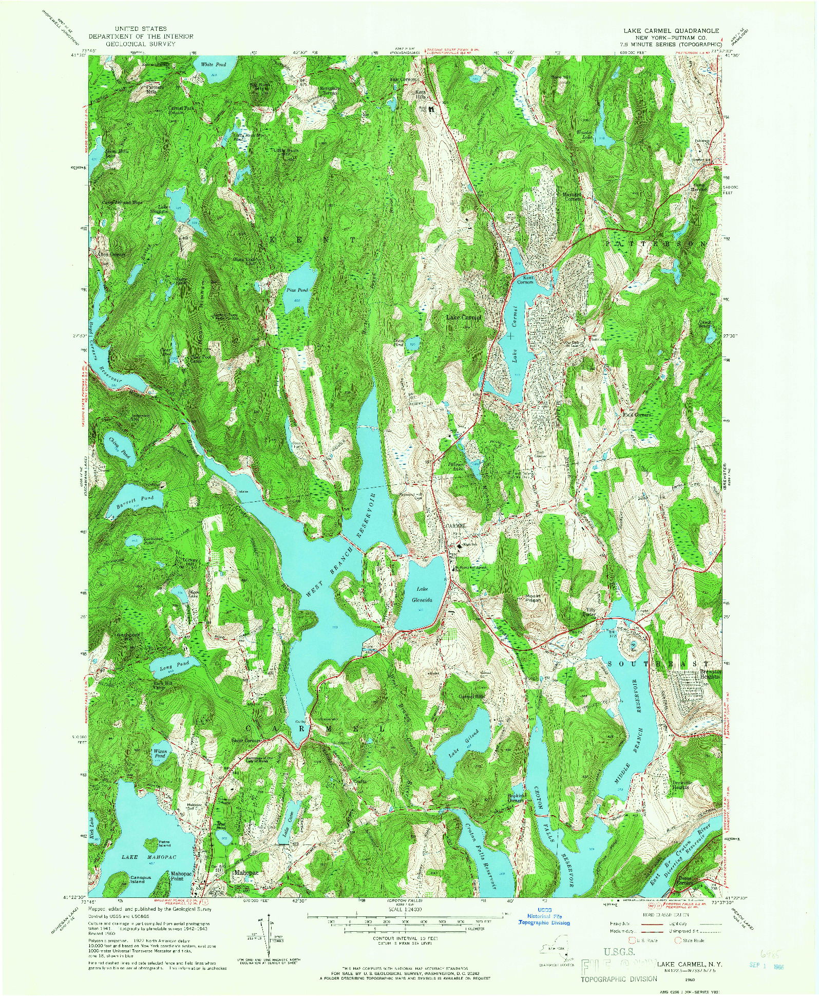 USGS 1:24000-SCALE QUADRANGLE FOR LAKE CARMEL, NY 1960