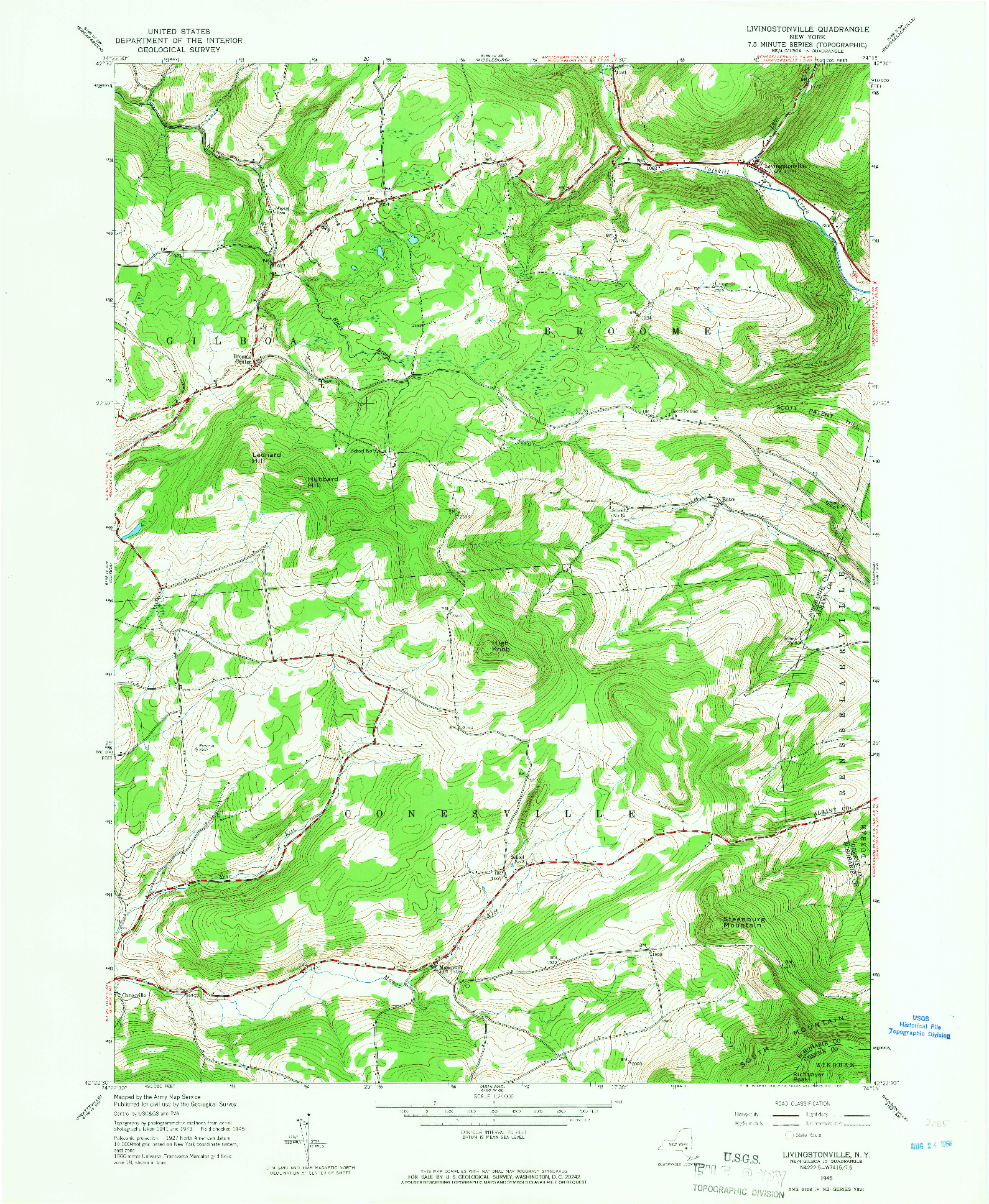 USGS 1:24000-SCALE QUADRANGLE FOR LIVINGSTONVILLE, NY 1945