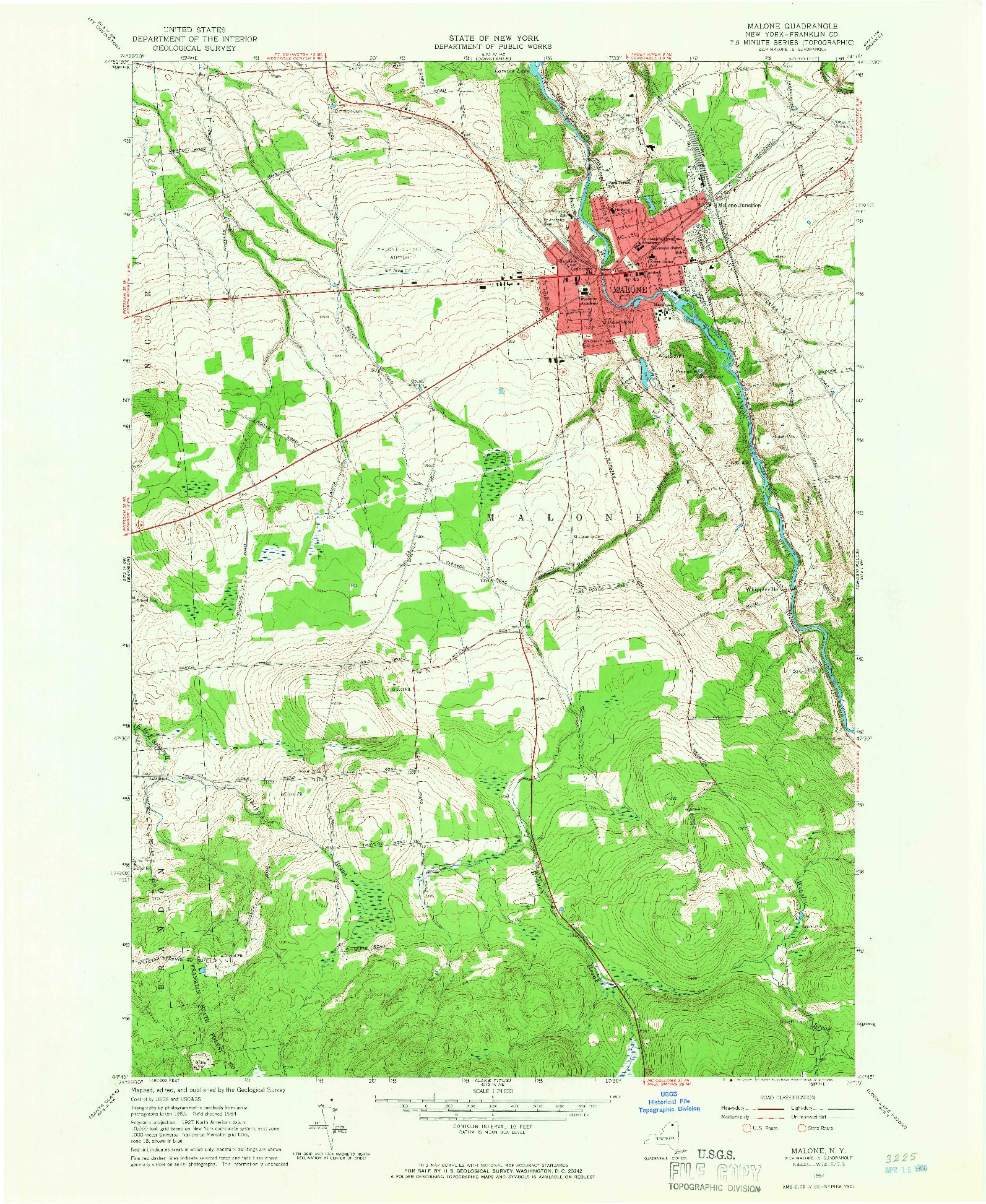 USGS 1:24000-SCALE QUADRANGLE FOR MALONE, NY 1964