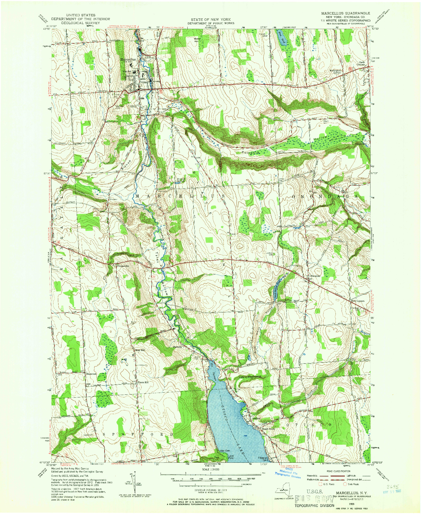 USGS 1:24000-SCALE QUADRANGLE FOR MARCELLUS, NY 1955