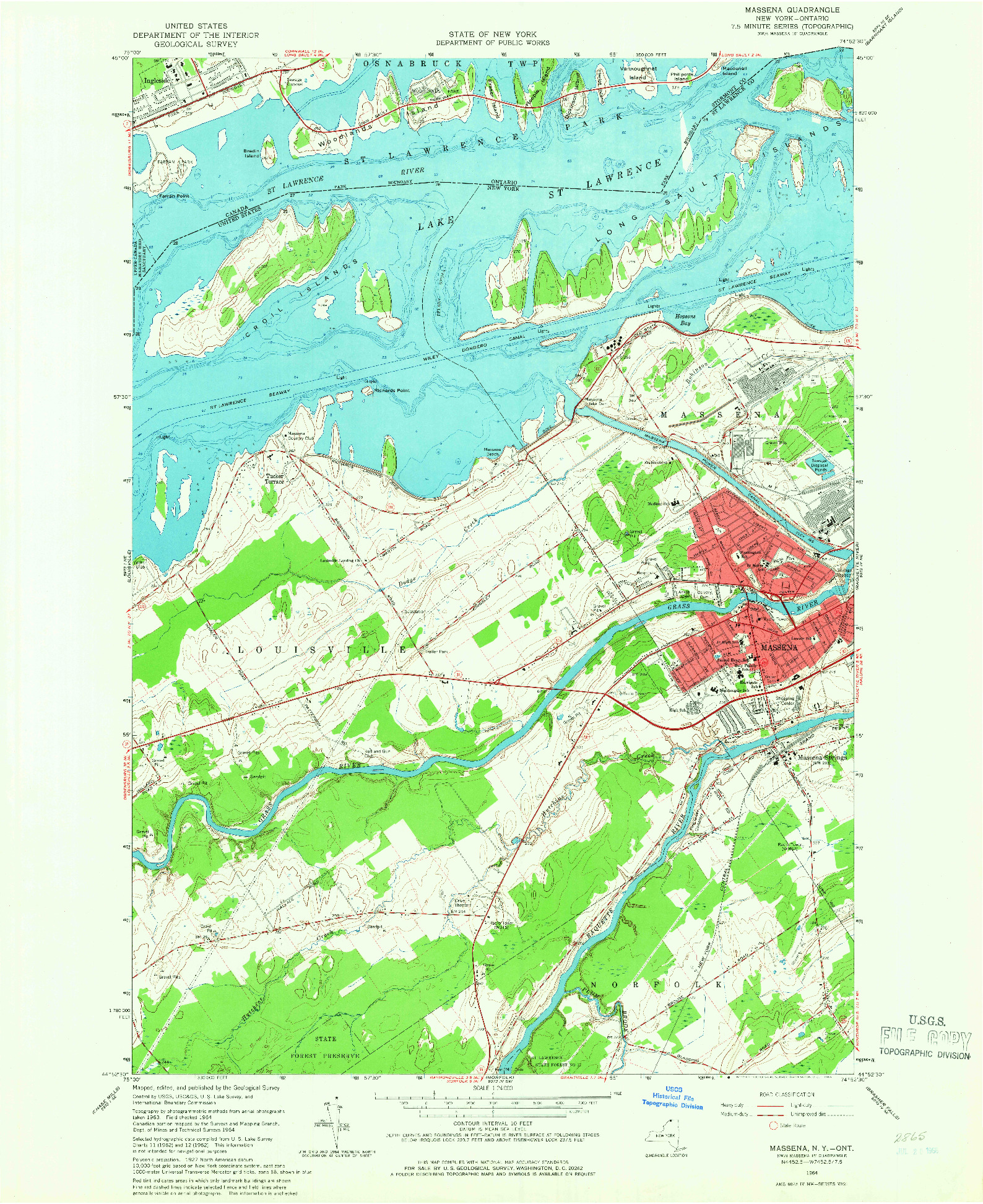 USGS 1:24000-SCALE QUADRANGLE FOR MASSENA, NY 1964