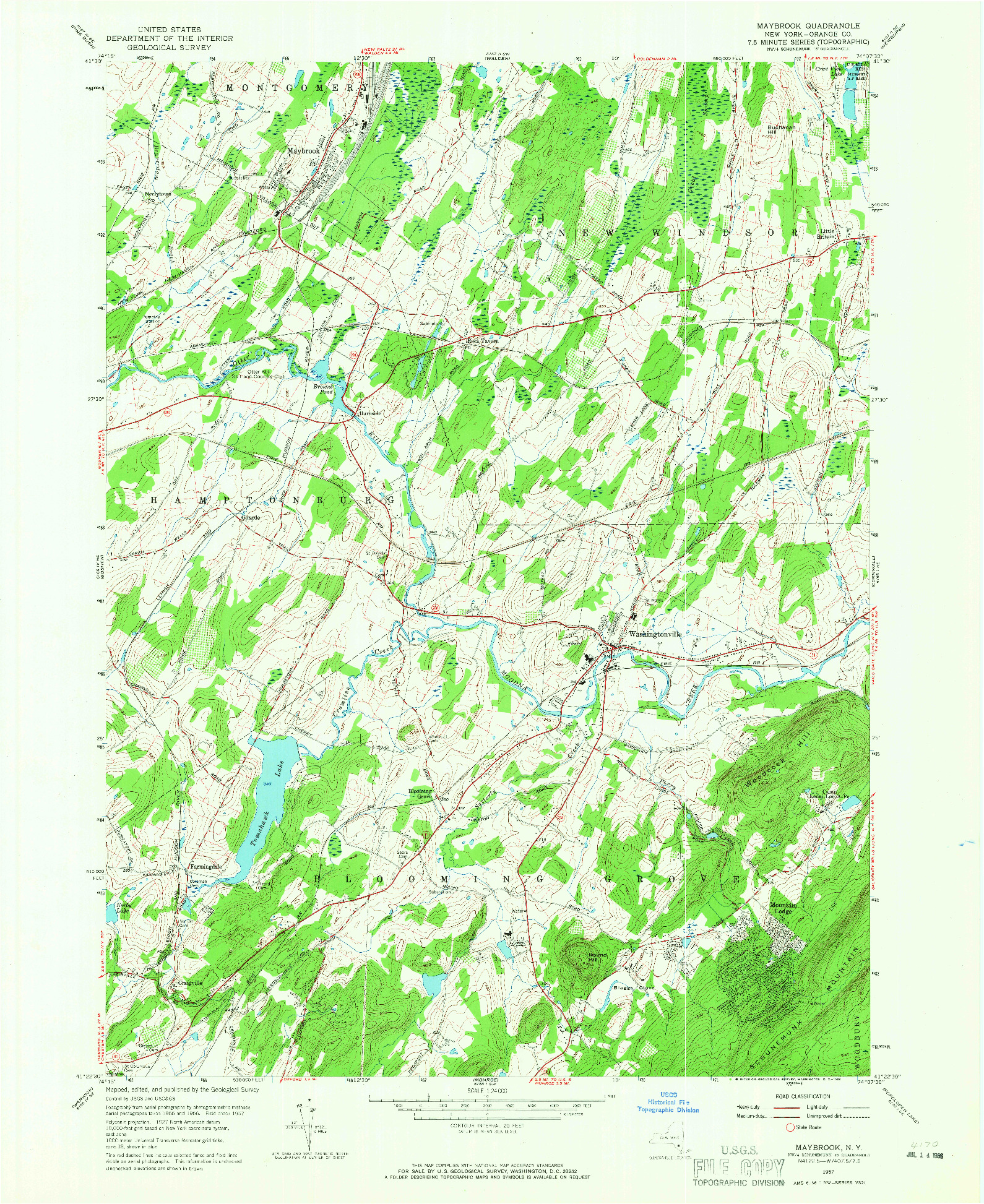 USGS 1:24000-SCALE QUADRANGLE FOR MAYBROOK, NY 1957