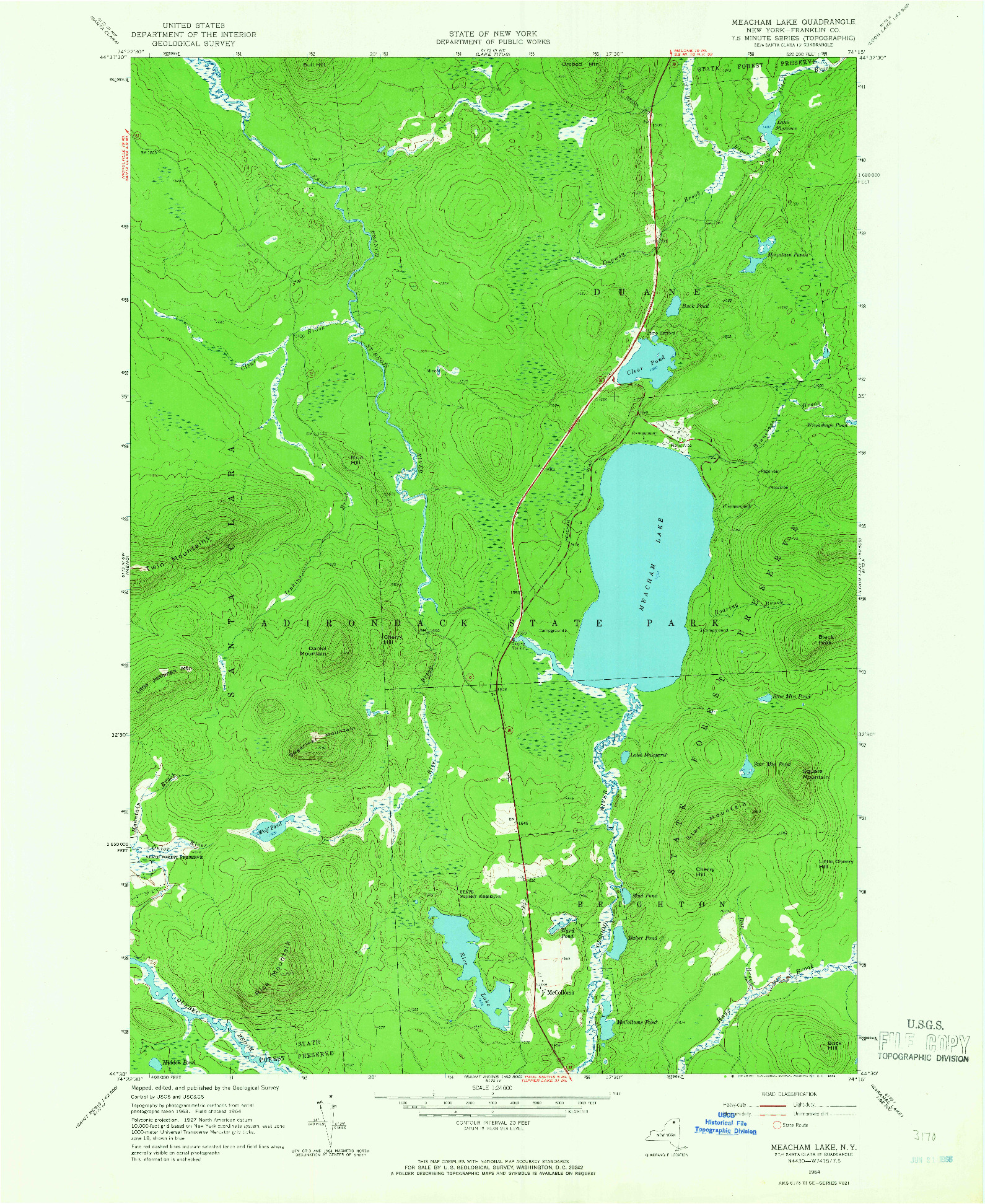 USGS 1:24000-SCALE QUADRANGLE FOR MEACHAM LAKE, NY 1964