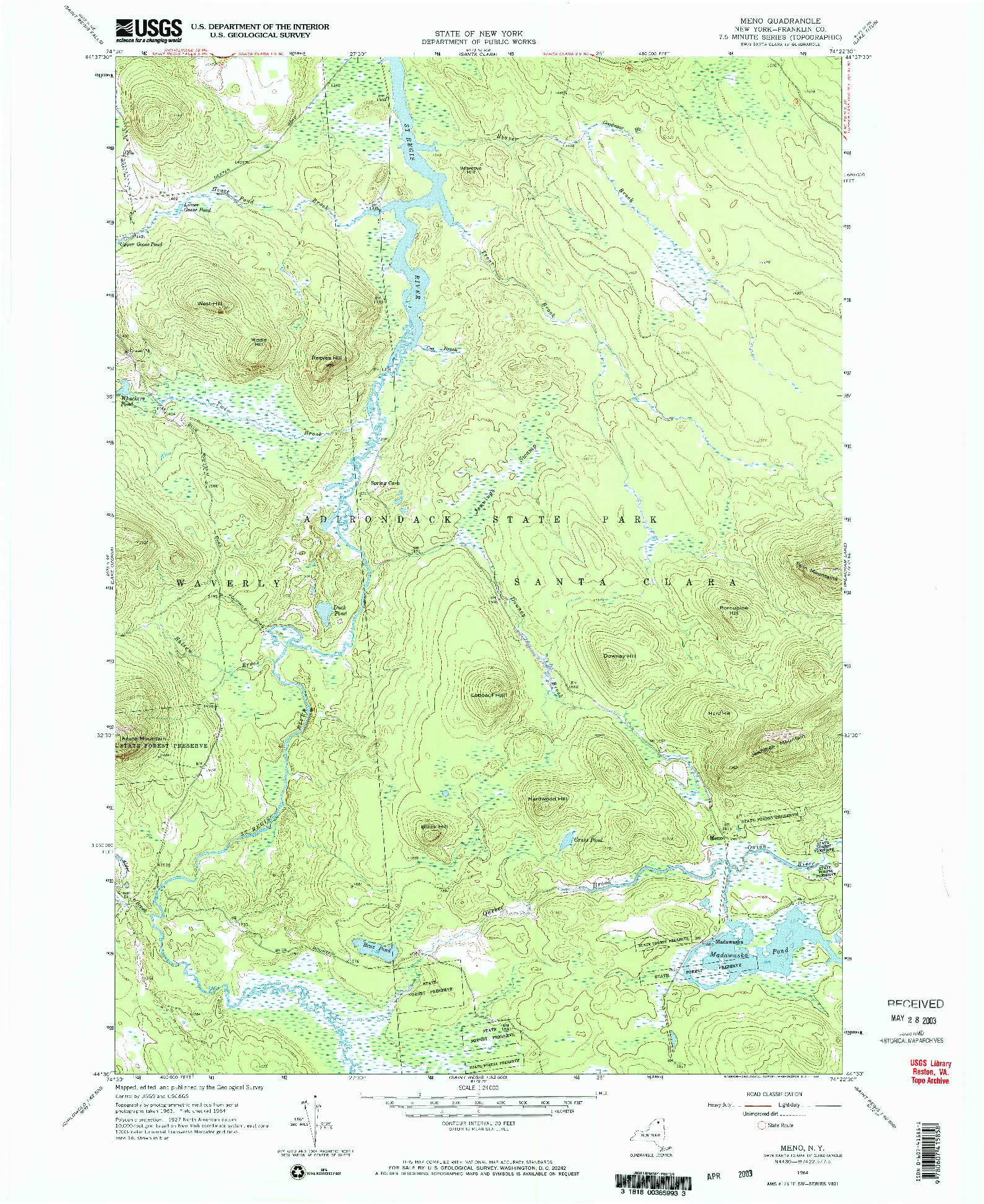USGS 1:24000-SCALE QUADRANGLE FOR MENO, NY 1964