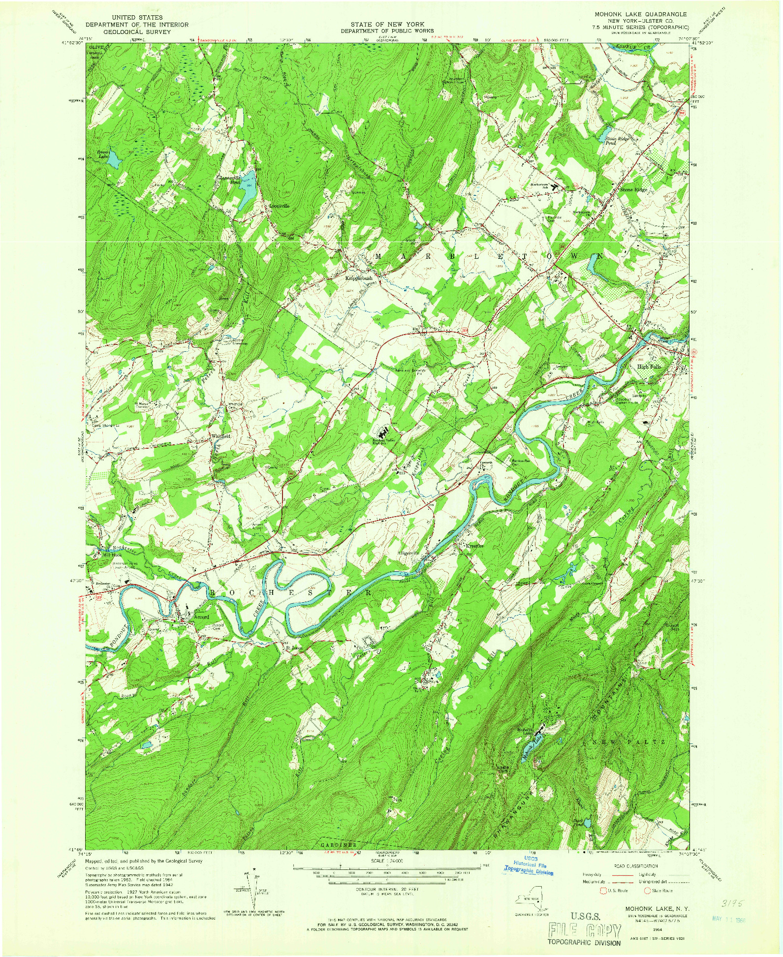USGS 1:24000-SCALE QUADRANGLE FOR MOHONK LAKE, NY 1964