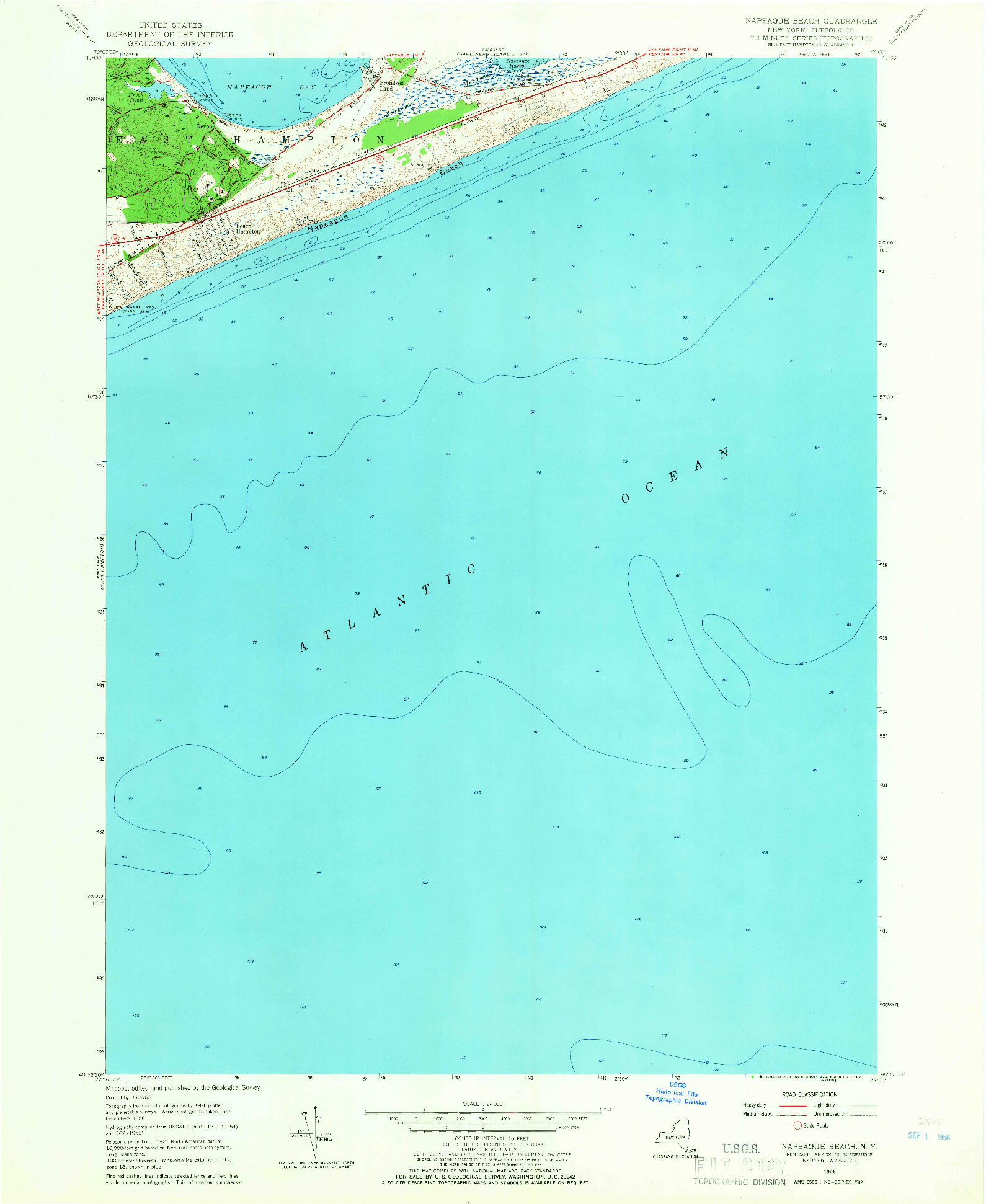USGS 1:24000-SCALE QUADRANGLE FOR NAPEAGUE BEACH, NY 1956