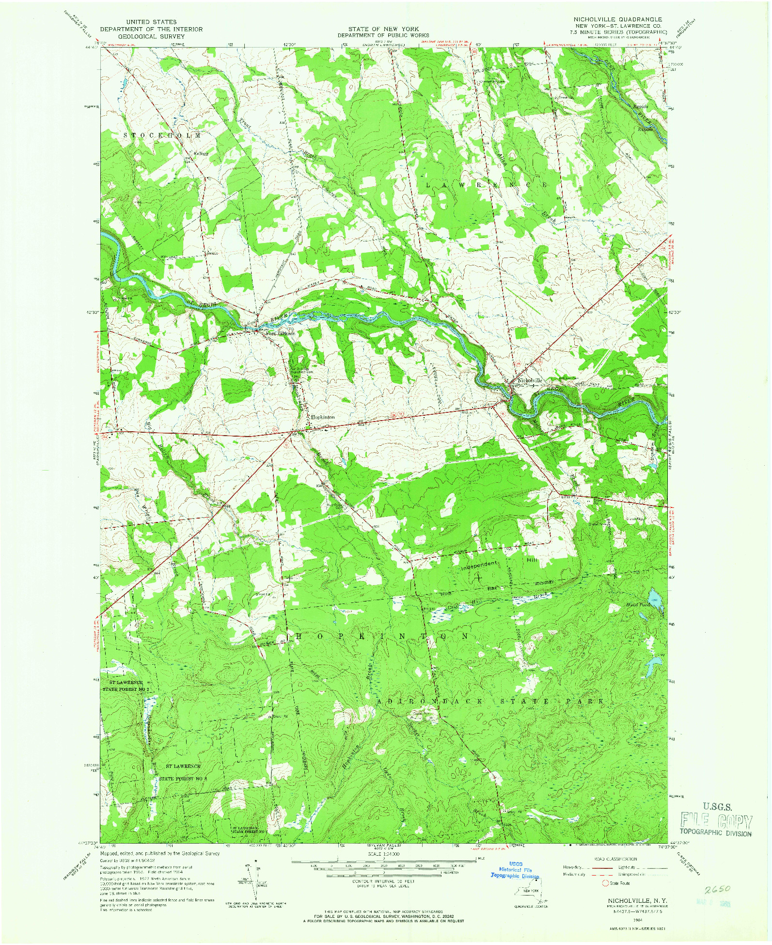 USGS 1:24000-SCALE QUADRANGLE FOR NICHOLVILLE, NY 1964