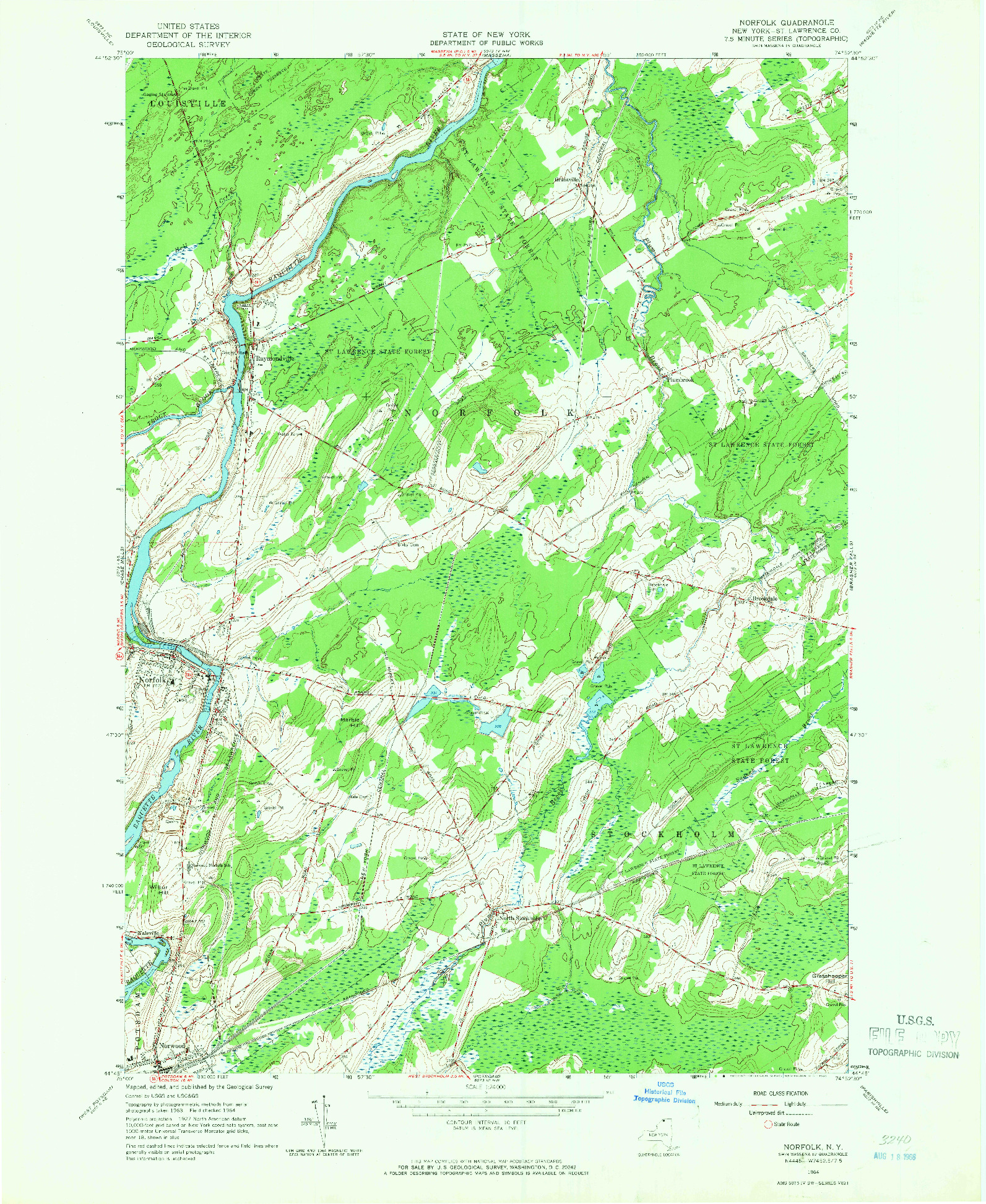 USGS 1:24000-SCALE QUADRANGLE FOR NORFOLK, NY 1964
