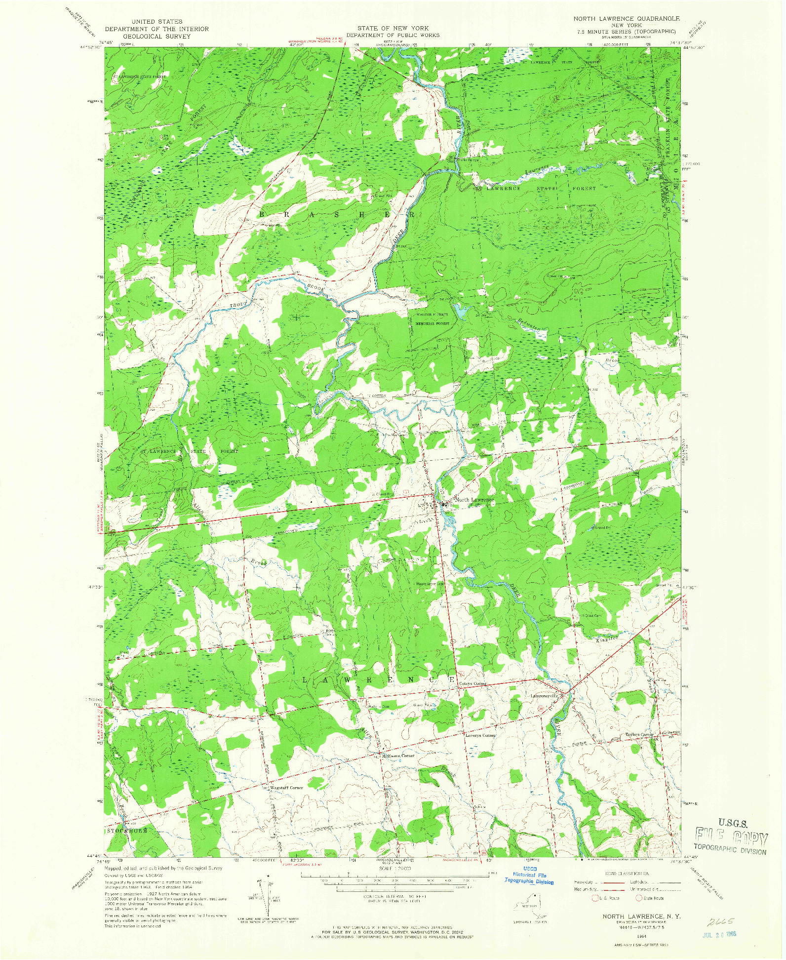 USGS 1:24000-SCALE QUADRANGLE FOR NORTH LAWRENCE, NY 1964