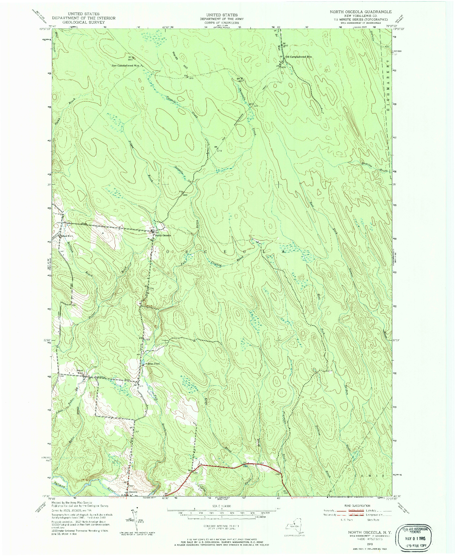 USGS 1:24000-SCALE QUADRANGLE FOR NORTH OSCEOLA, NY 1943