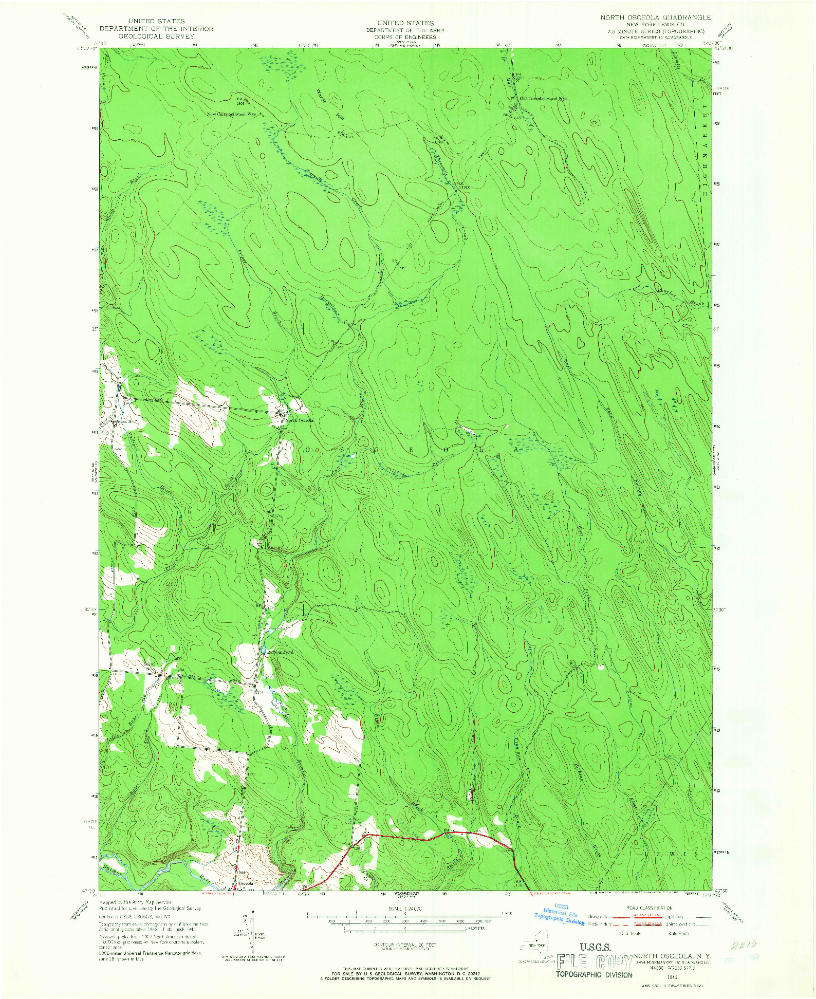 USGS 1:24000-SCALE QUADRANGLE FOR NORTH OSCEOLA, NY 1943