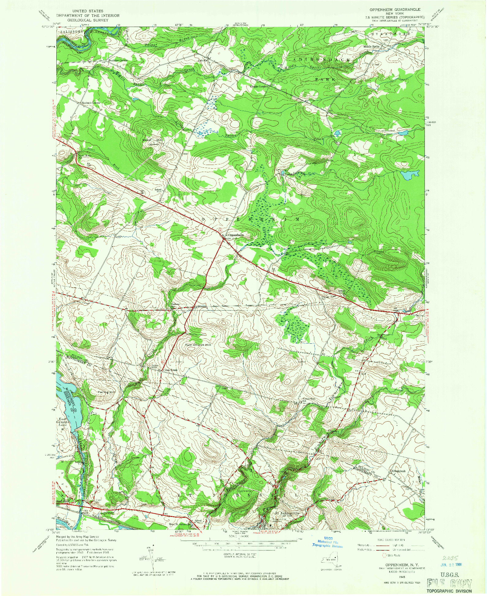 USGS 1:24000-SCALE QUADRANGLE FOR OPPENHEIM, NY 1945