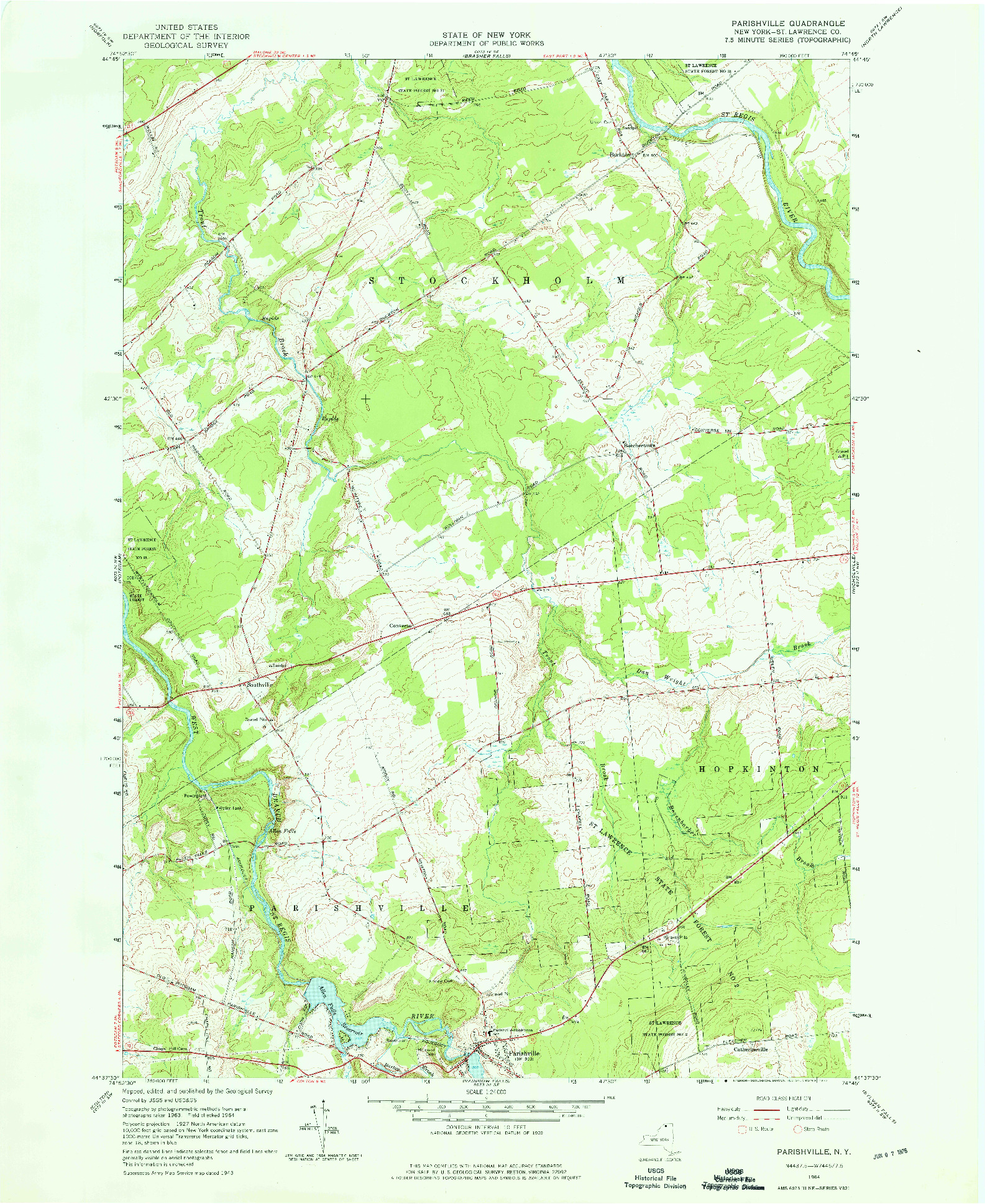 USGS 1:24000-SCALE QUADRANGLE FOR PARISHVILLE, NY 1964