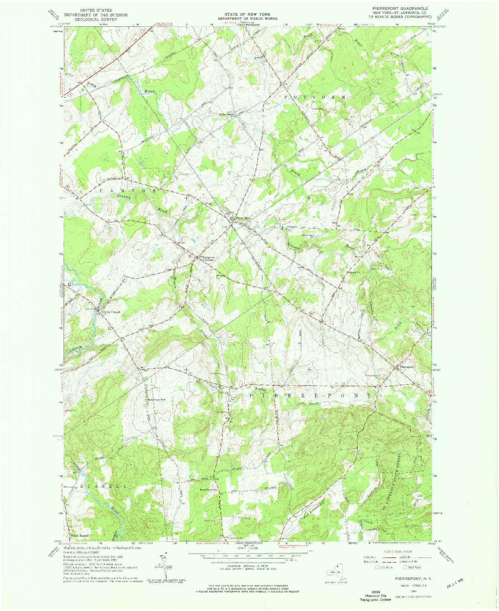 USGS 1:24000-SCALE QUADRANGLE FOR PIERREPONT, NY 1964