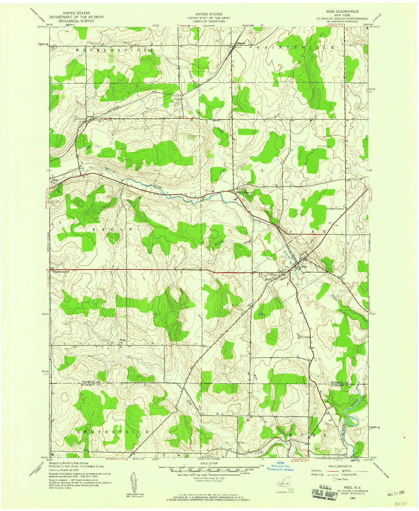 USGS 1:24000-SCALE QUADRANGLE FOR PIKE, NY 1943