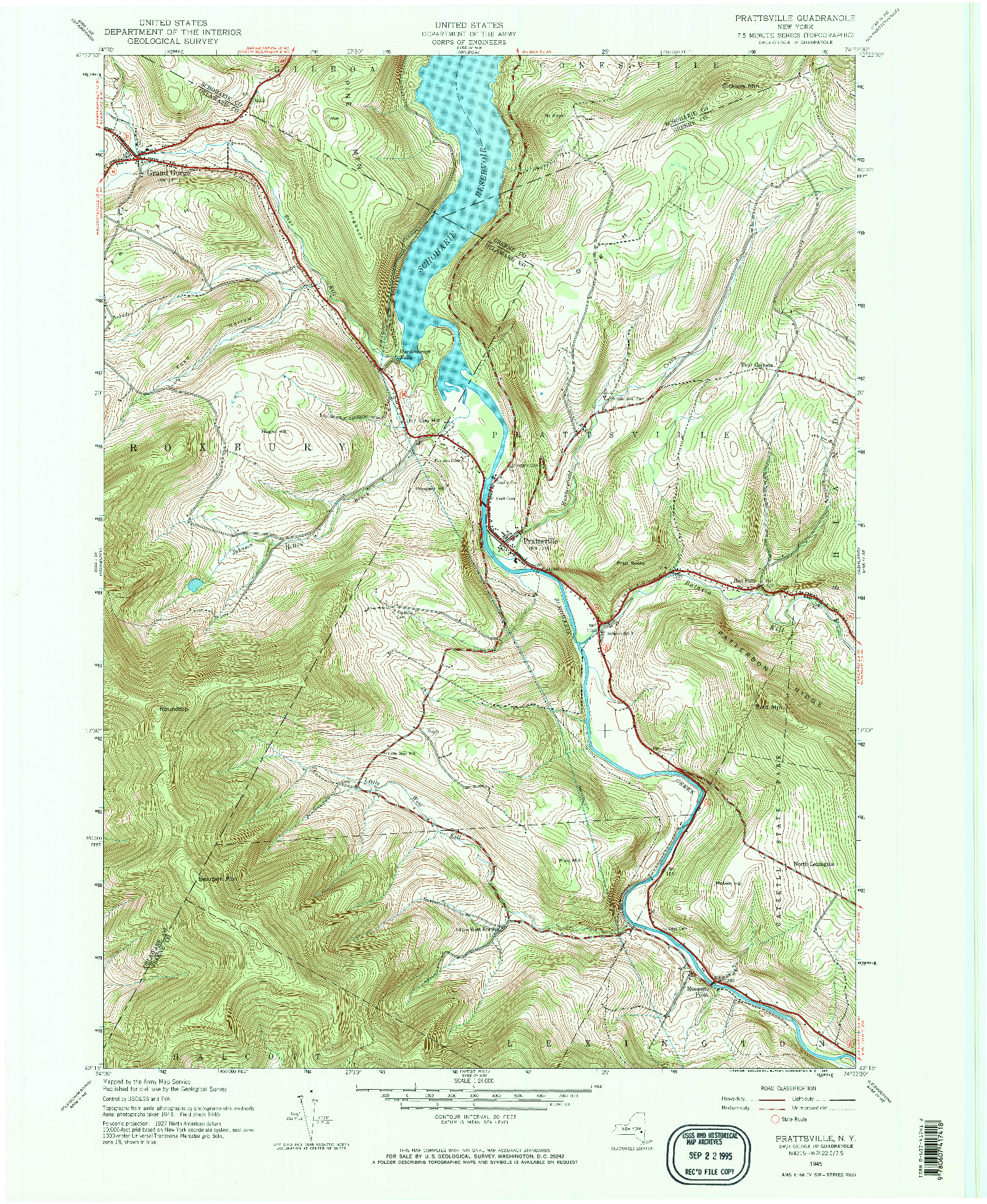 USGS 1:24000-SCALE QUADRANGLE FOR PRATTSVILLE, NY 1945