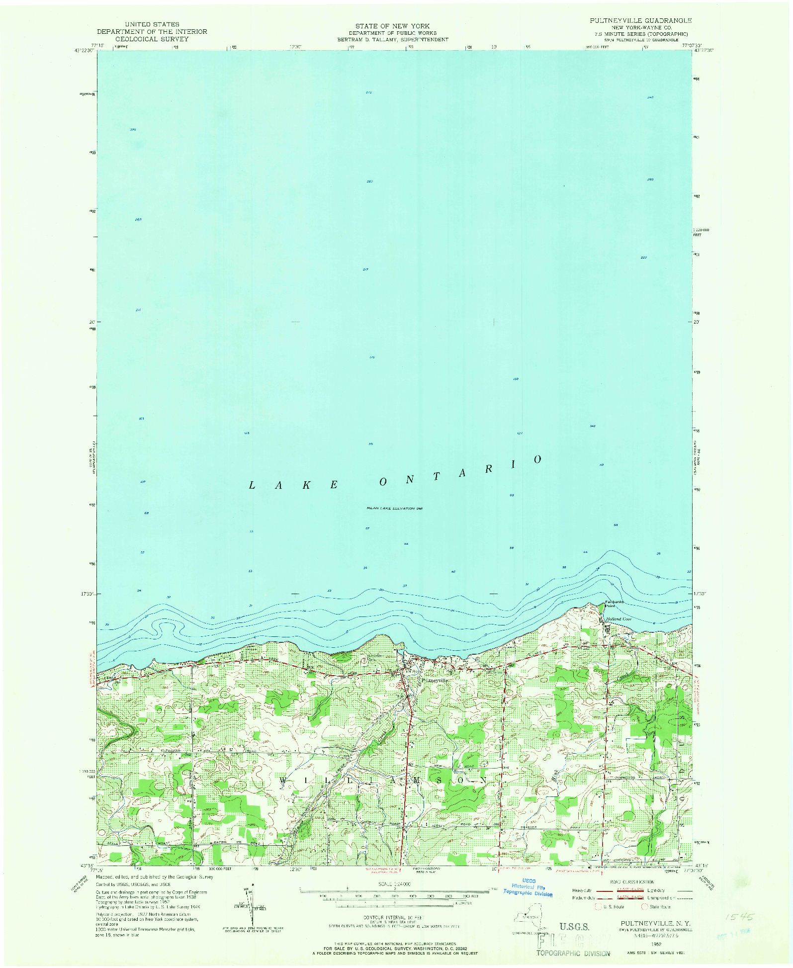 USGS 1:24000-SCALE QUADRANGLE FOR PULTNEYVILLE, NY 1952