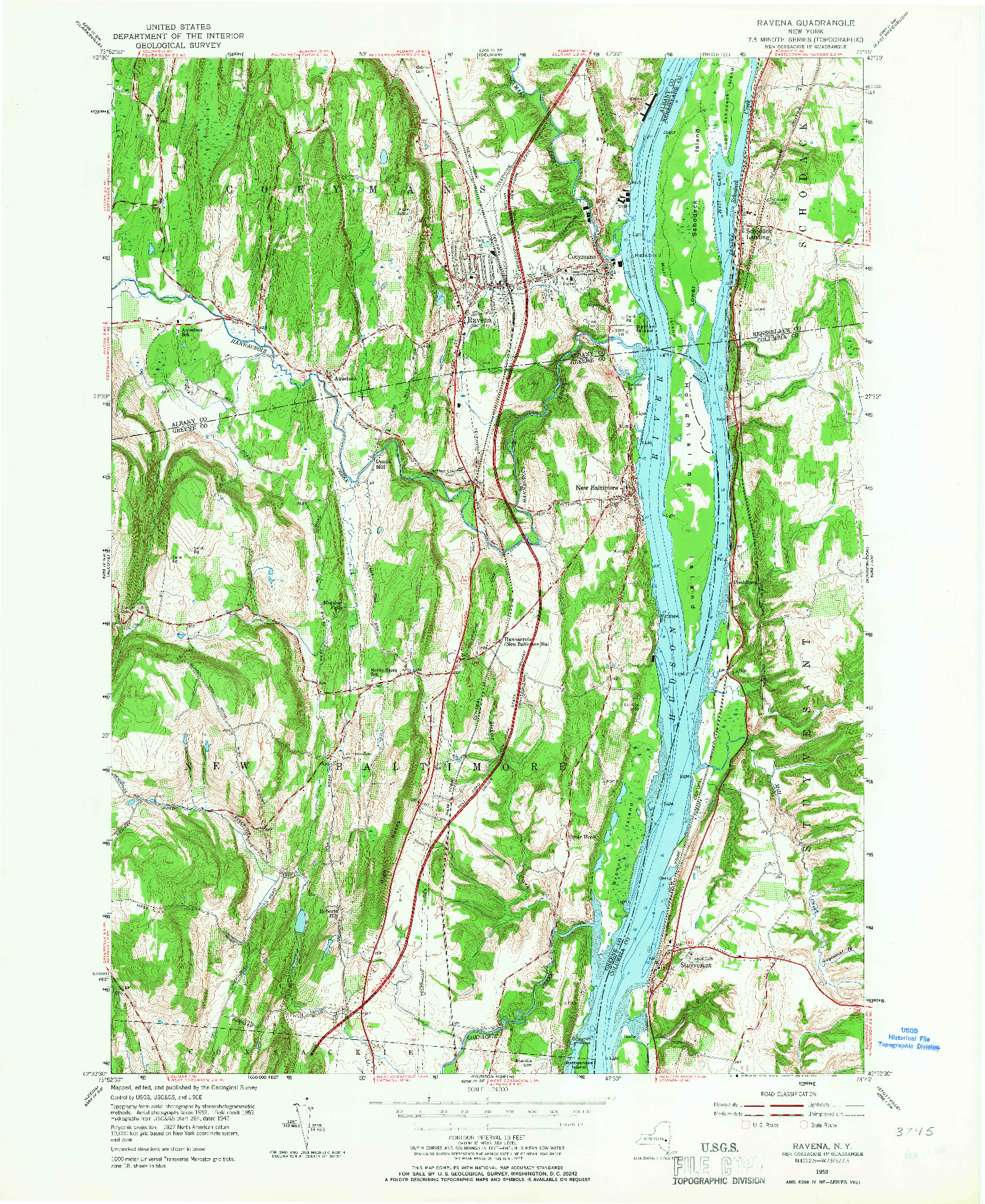 USGS 1:24000-SCALE QUADRANGLE FOR RAVENA, NY 1953