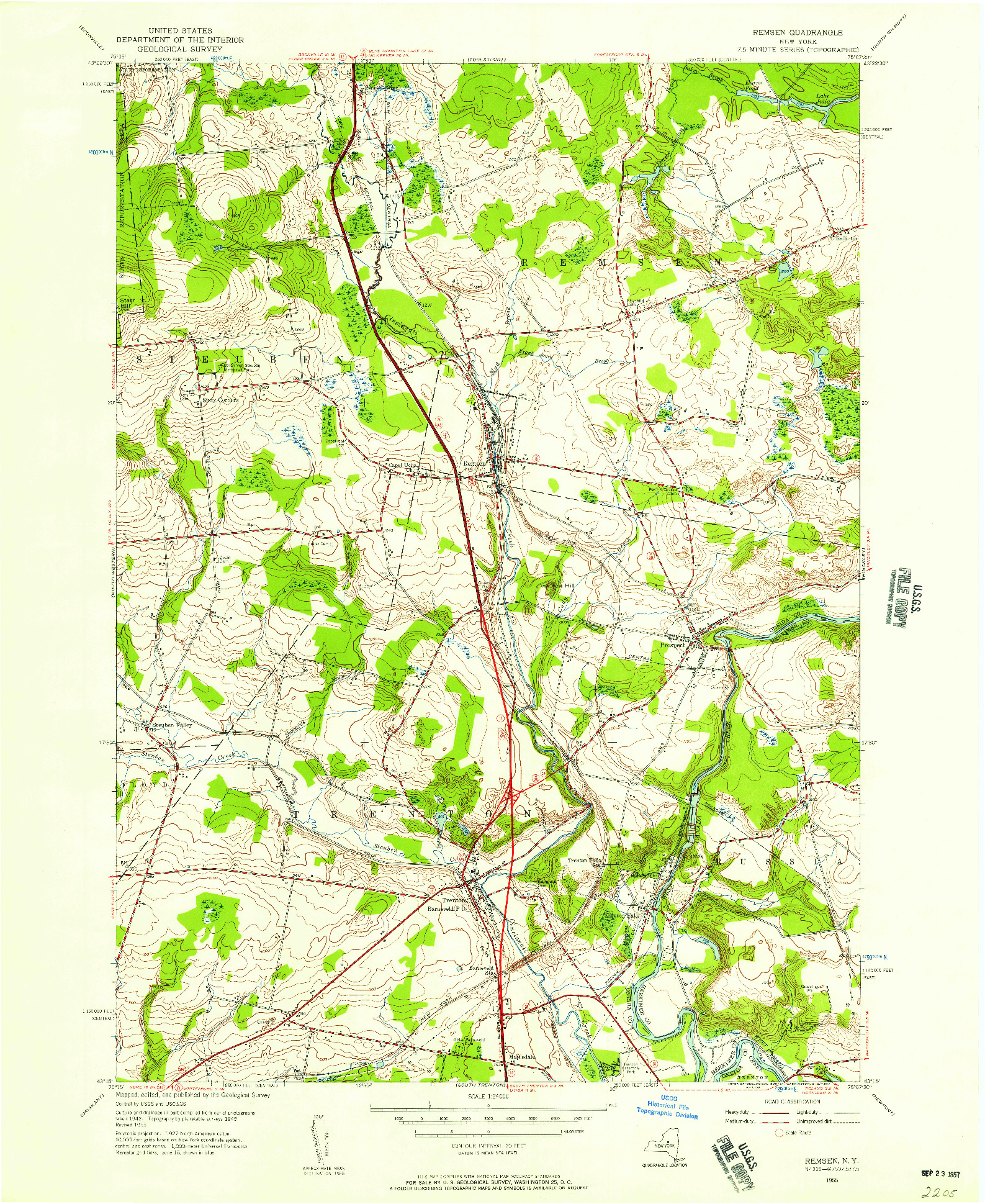 USGS 1:24000-SCALE QUADRANGLE FOR REMSEN, NY 1955