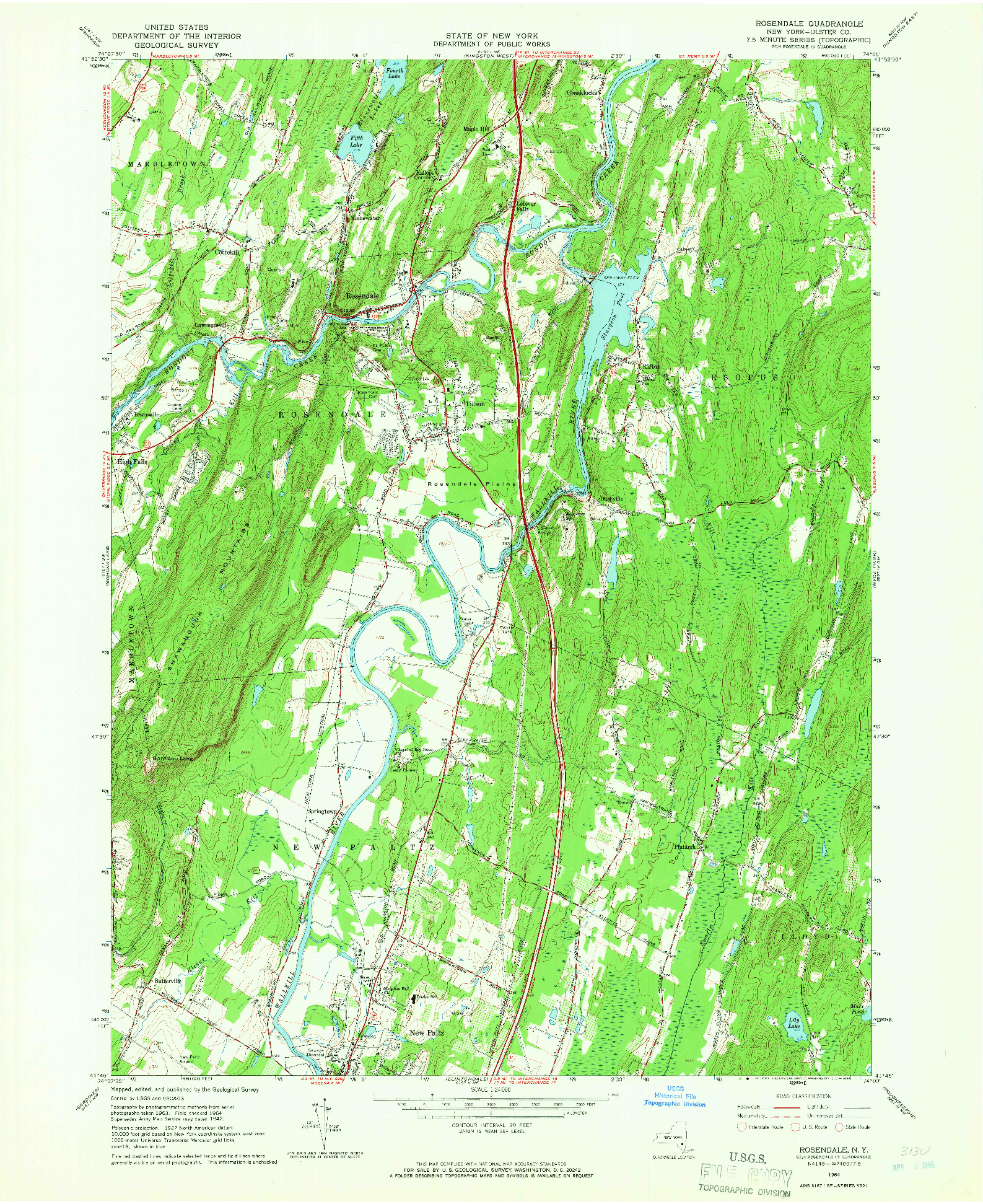 USGS 1:24000-SCALE QUADRANGLE FOR ROSENDALE, NY 1964