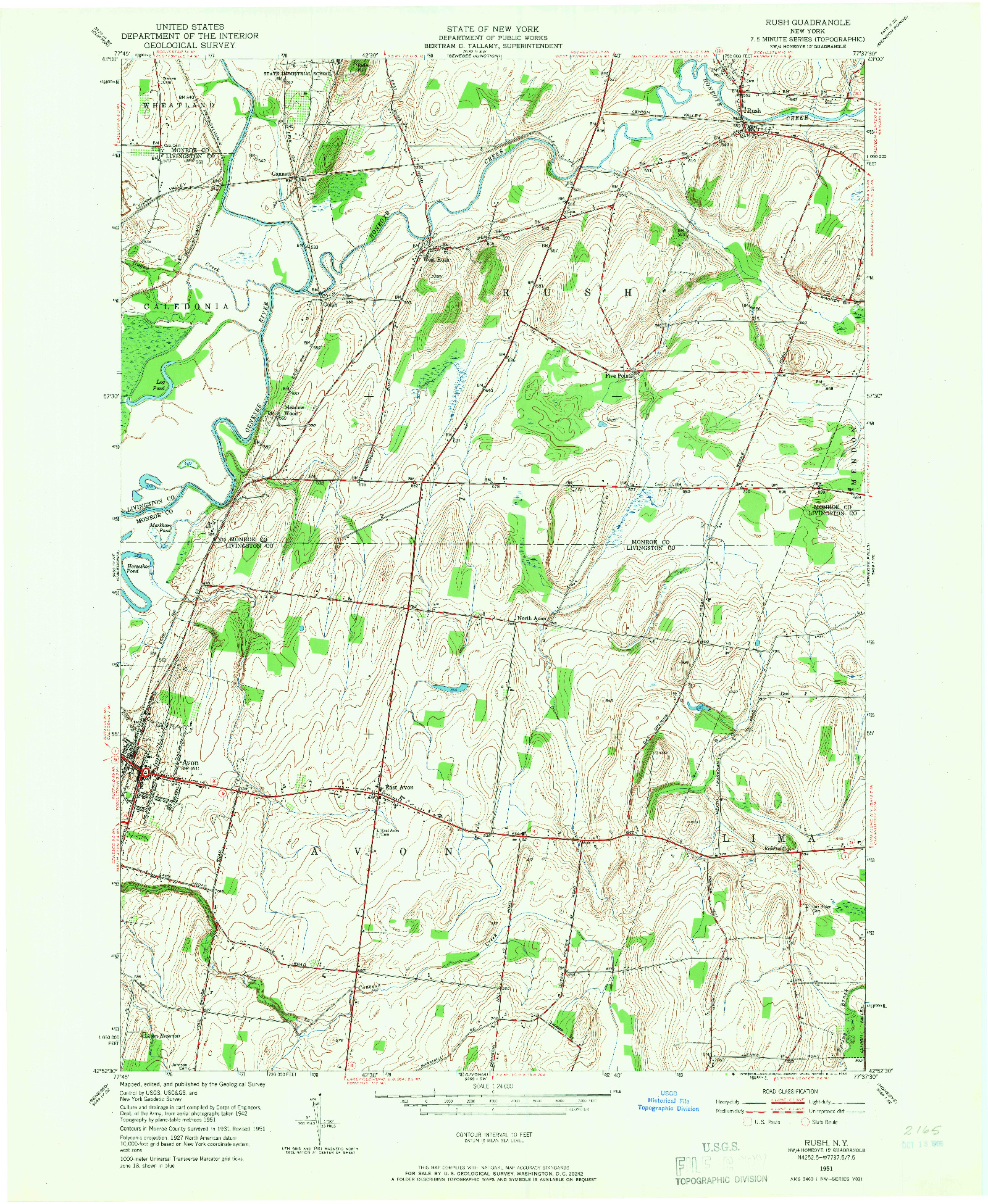 USGS 1:24000-SCALE QUADRANGLE FOR RUSH, NY 1951