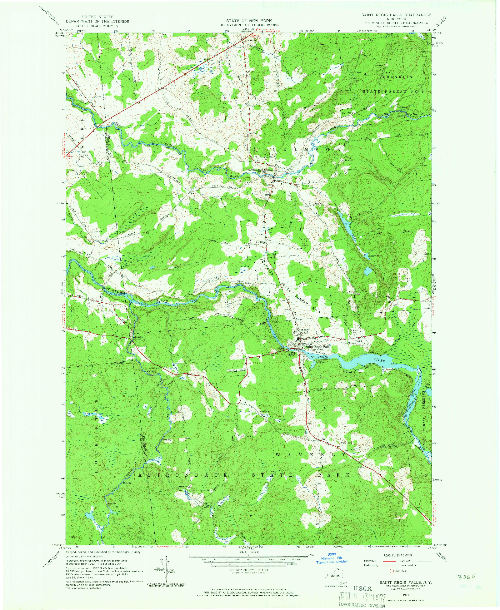 USGS 1:24000-SCALE QUADRANGLE FOR SAINT REGIS FALLS, NY 1964