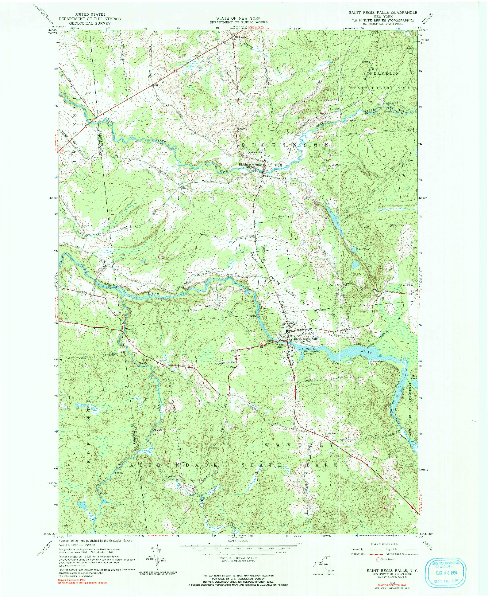 USGS 1:24000-SCALE QUADRANGLE FOR SAINT REGIS FALLS, NY 1964