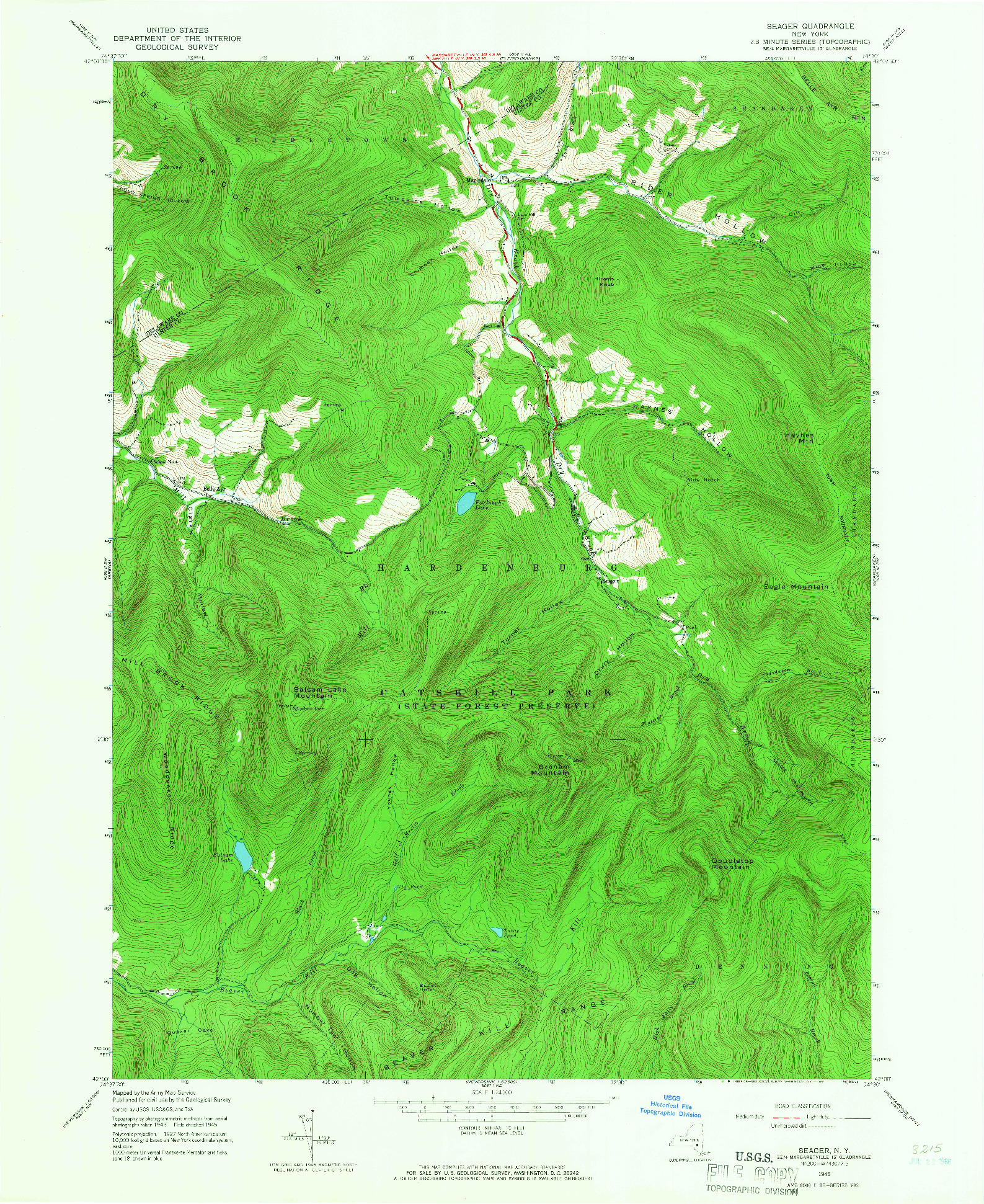 USGS 1:24000-SCALE QUADRANGLE FOR SEAGER, NY 1945