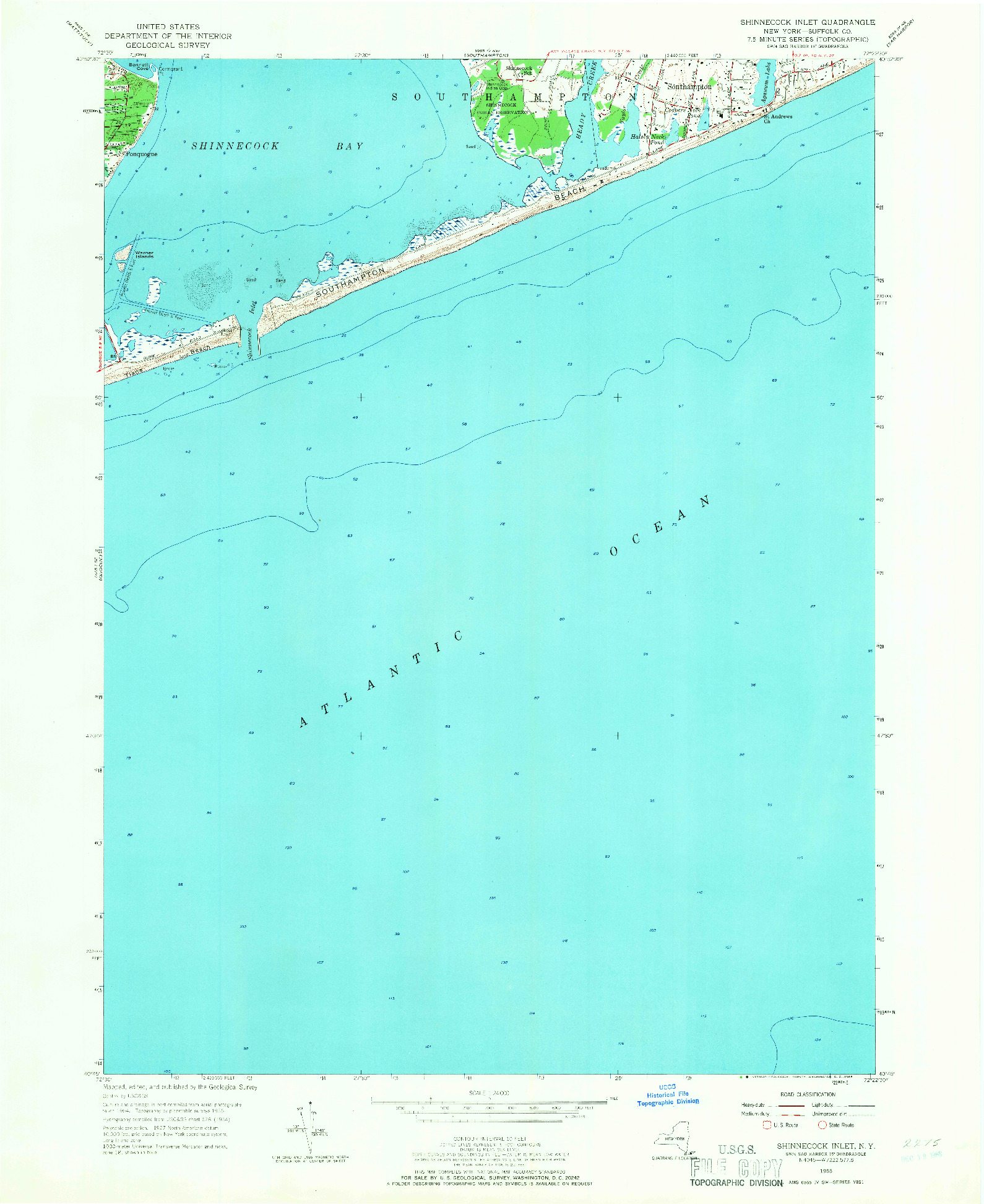 USGS 1:24000-SCALE QUADRANGLE FOR SHINNECOCK INLET, NY 1955