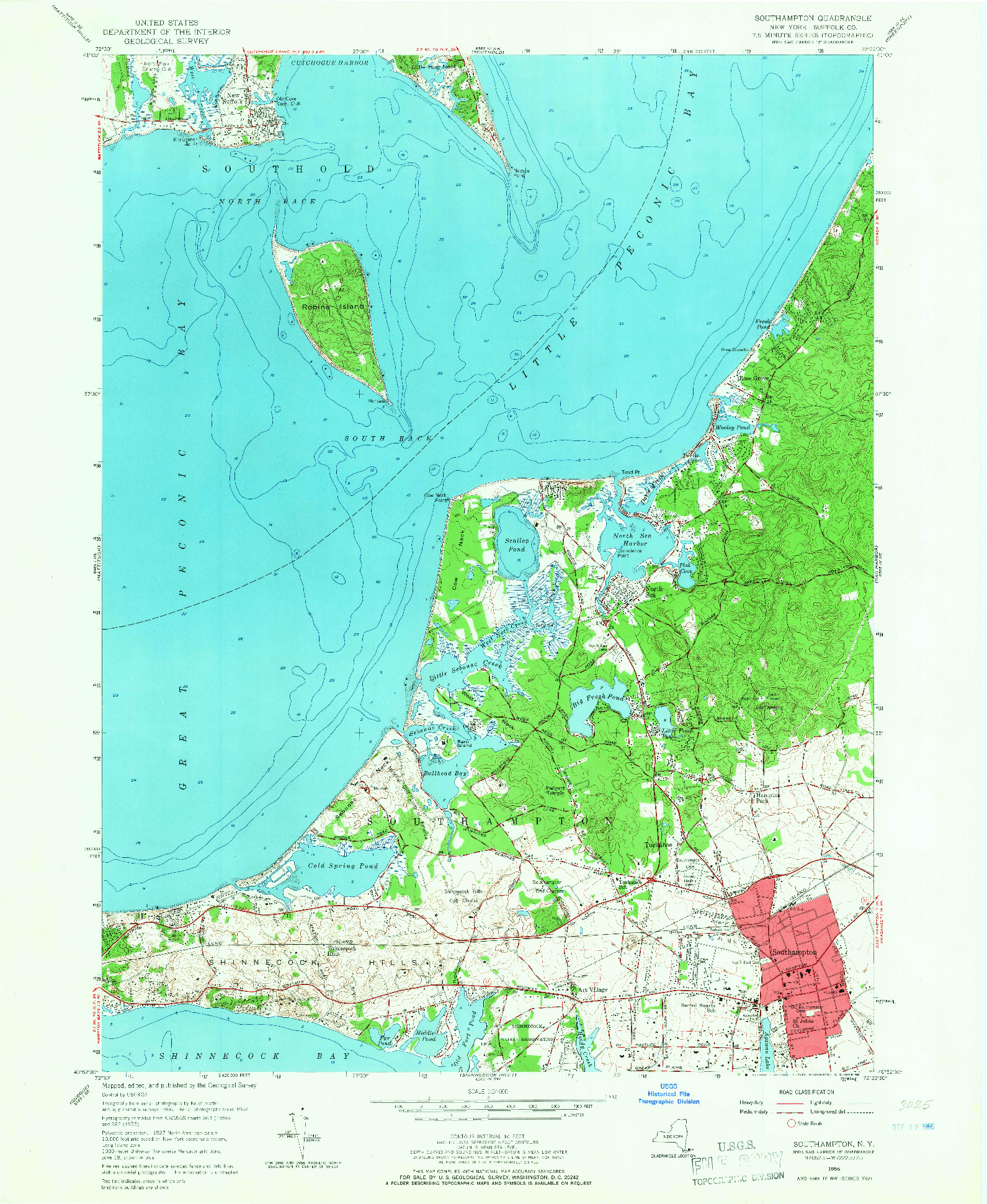 USGS 1:24000-SCALE QUADRANGLE FOR SOUTHAMPTON, NY 1956