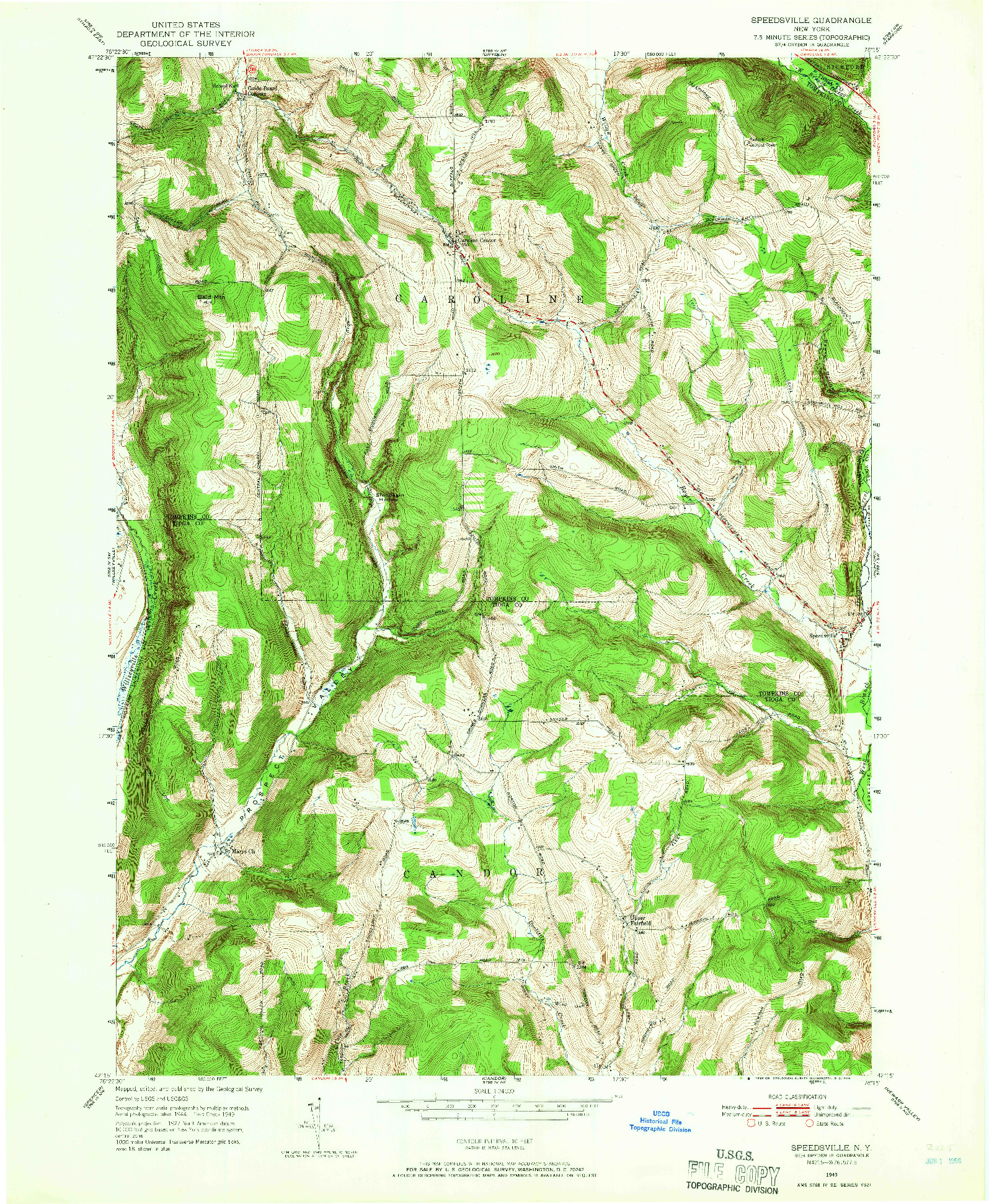 USGS 1:24000-SCALE QUADRANGLE FOR SPEEDSVILLE, NY 1949