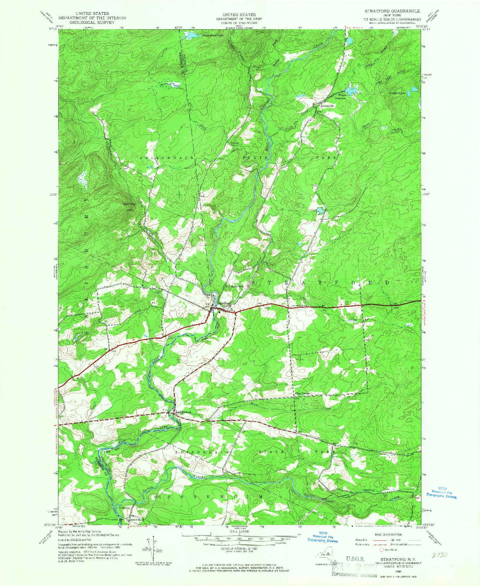 USGS 1:24000-SCALE QUADRANGLE FOR STRATFORD, NY 1945