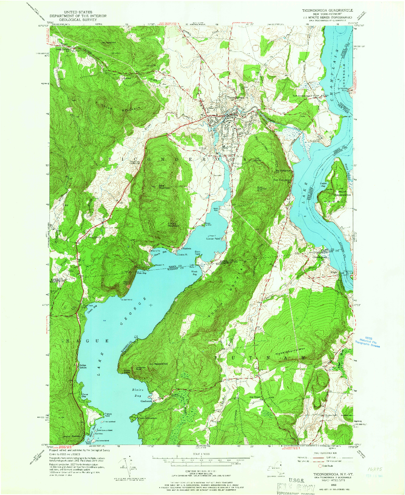 USGS 1:24000-SCALE QUADRANGLE FOR TICONDEROGA, NY 1950