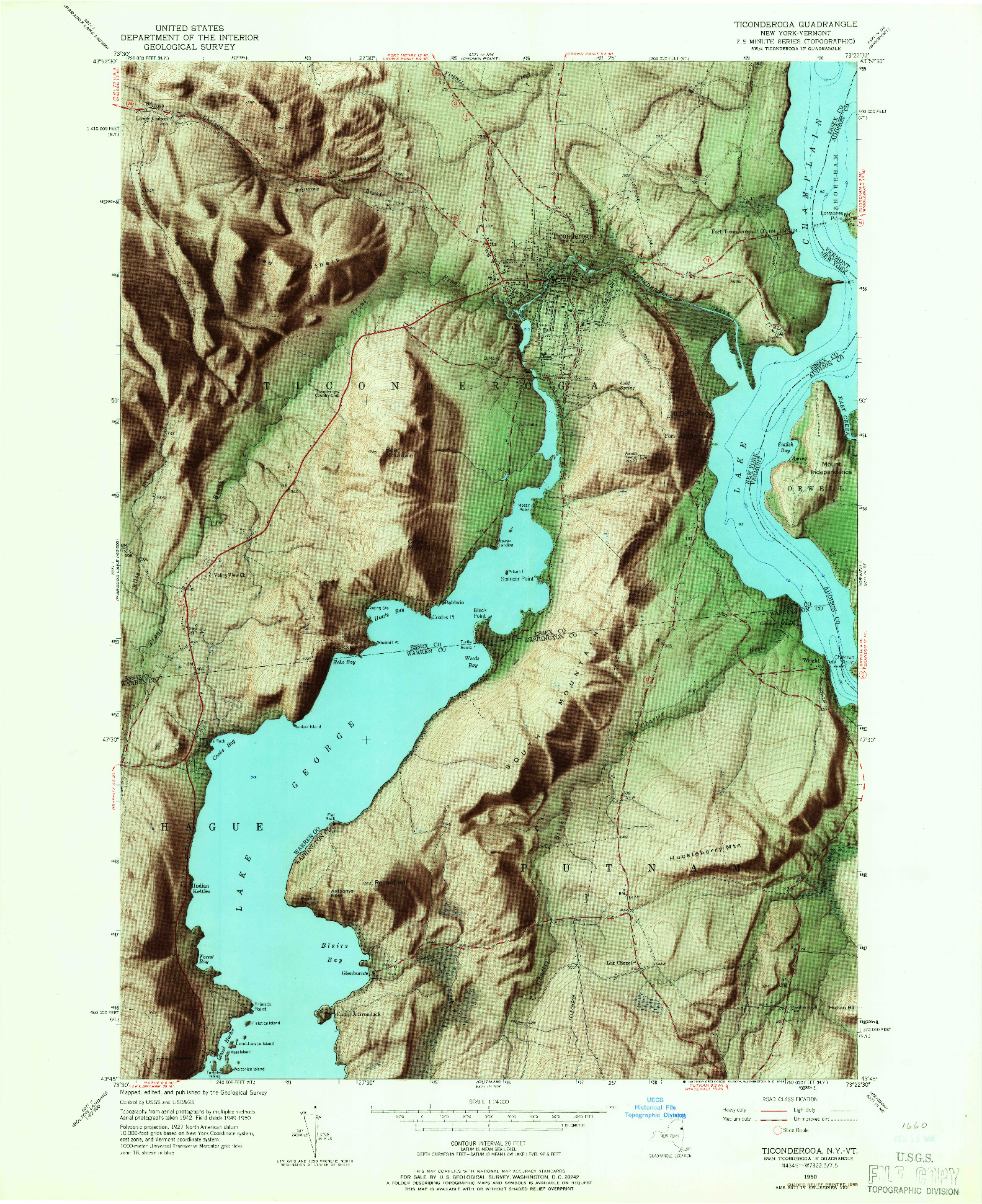 USGS 1:24000-SCALE QUADRANGLE FOR TICONDEROGA, NY 1950